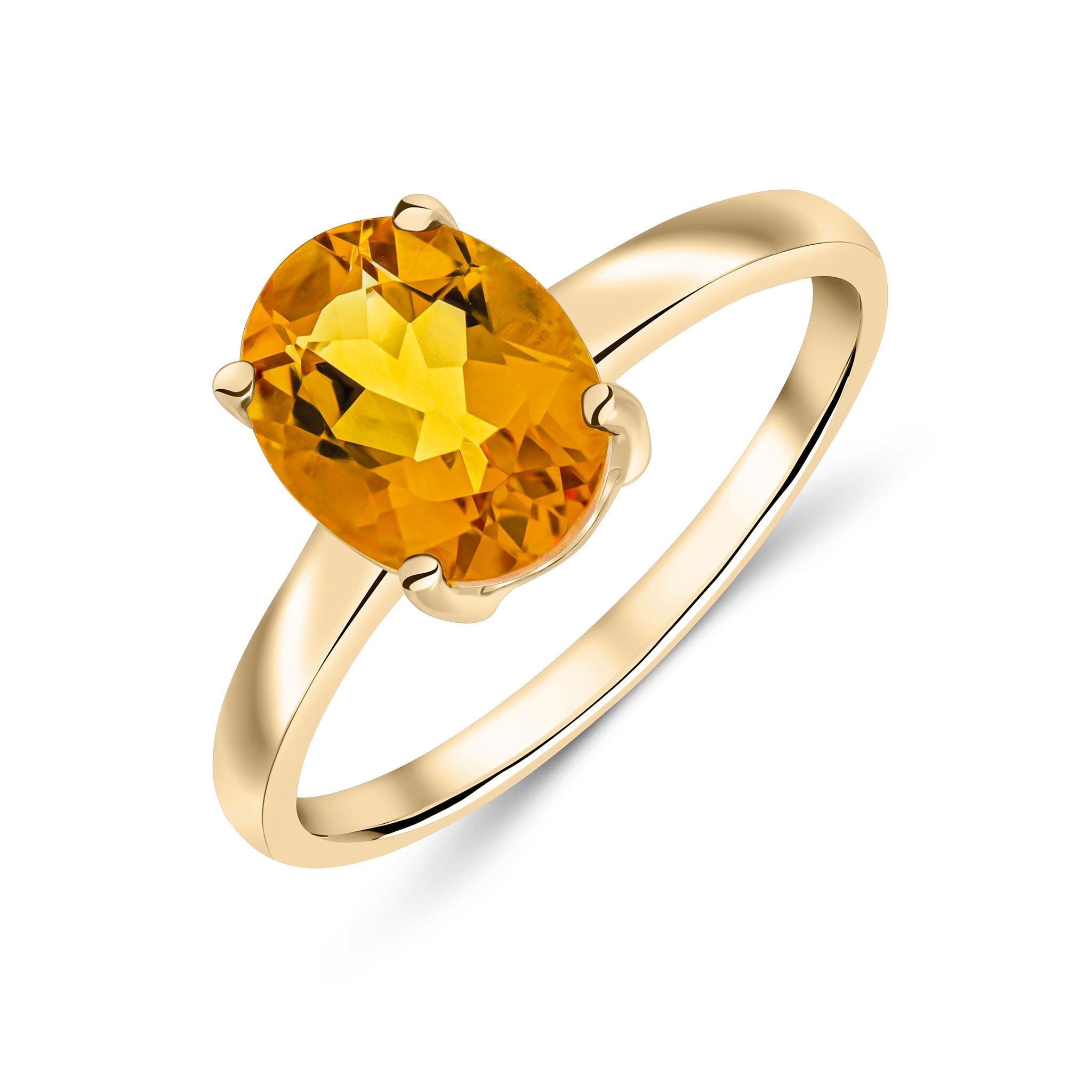 9CT YG 9X7 OVAL CITRINE CLAW SET SINGLE STONE RING