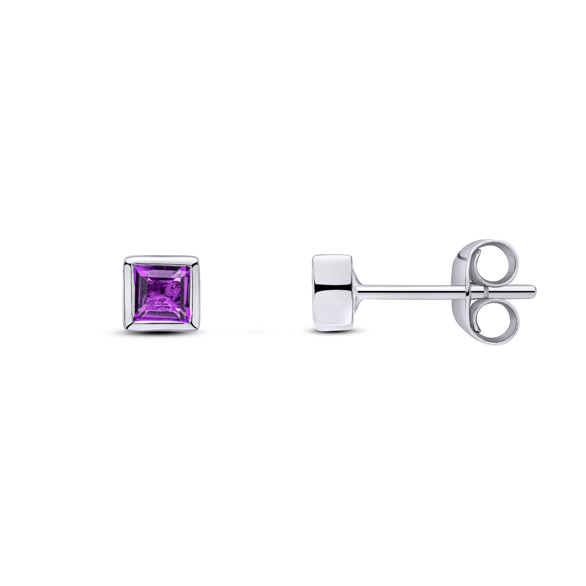 9CT WG 3MM SQUARE AMETHYST RUBOVER SET EARRINGS