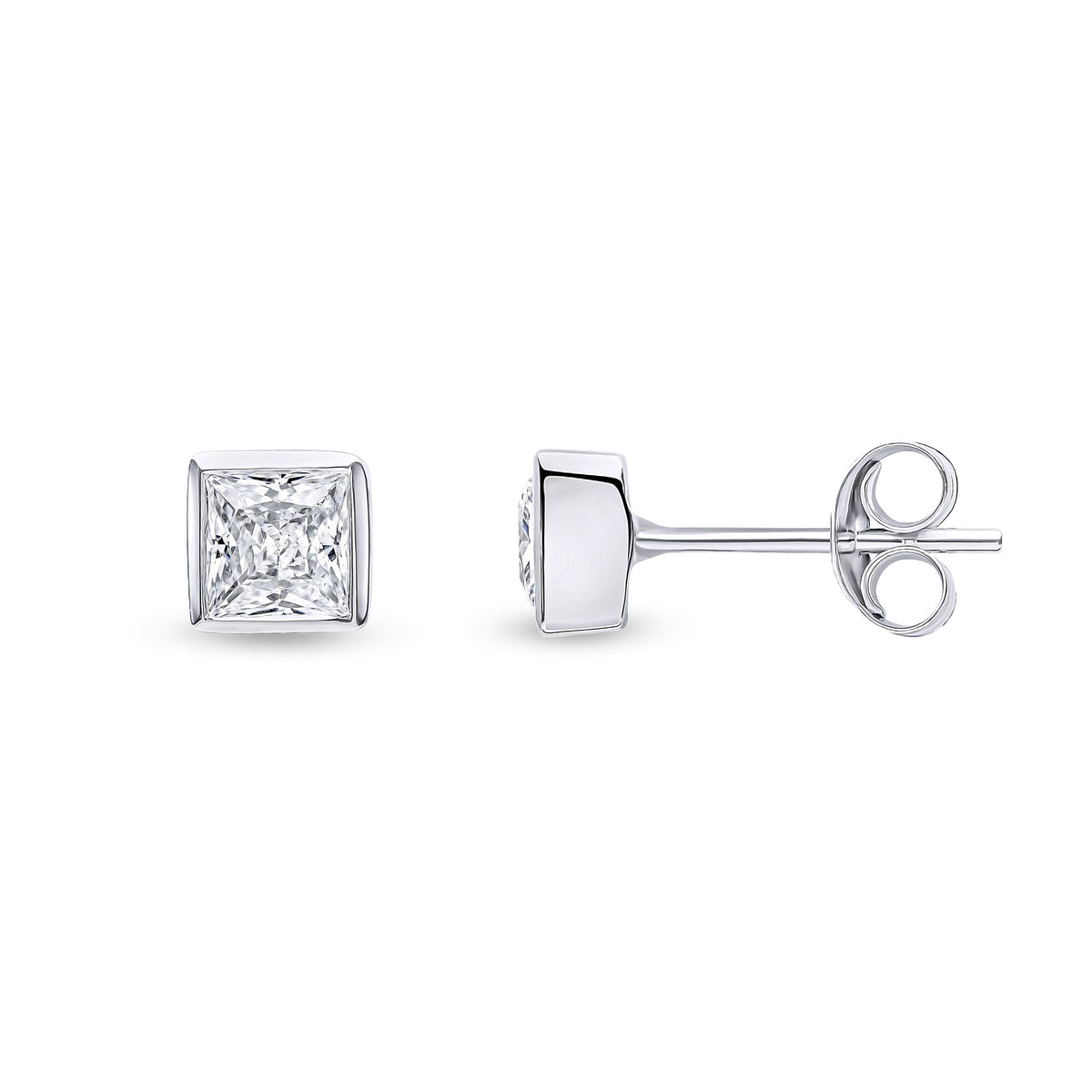 9CT WG 4MM SQUARE CZ RUBOVER SET EARRINGS
