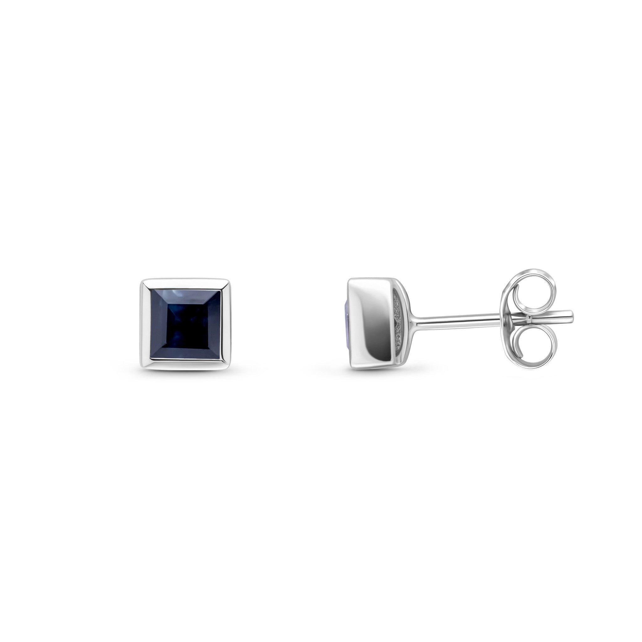 9CT WG 3MM SQUARE SAPPHIRE RUBOVER SET EARRINGS