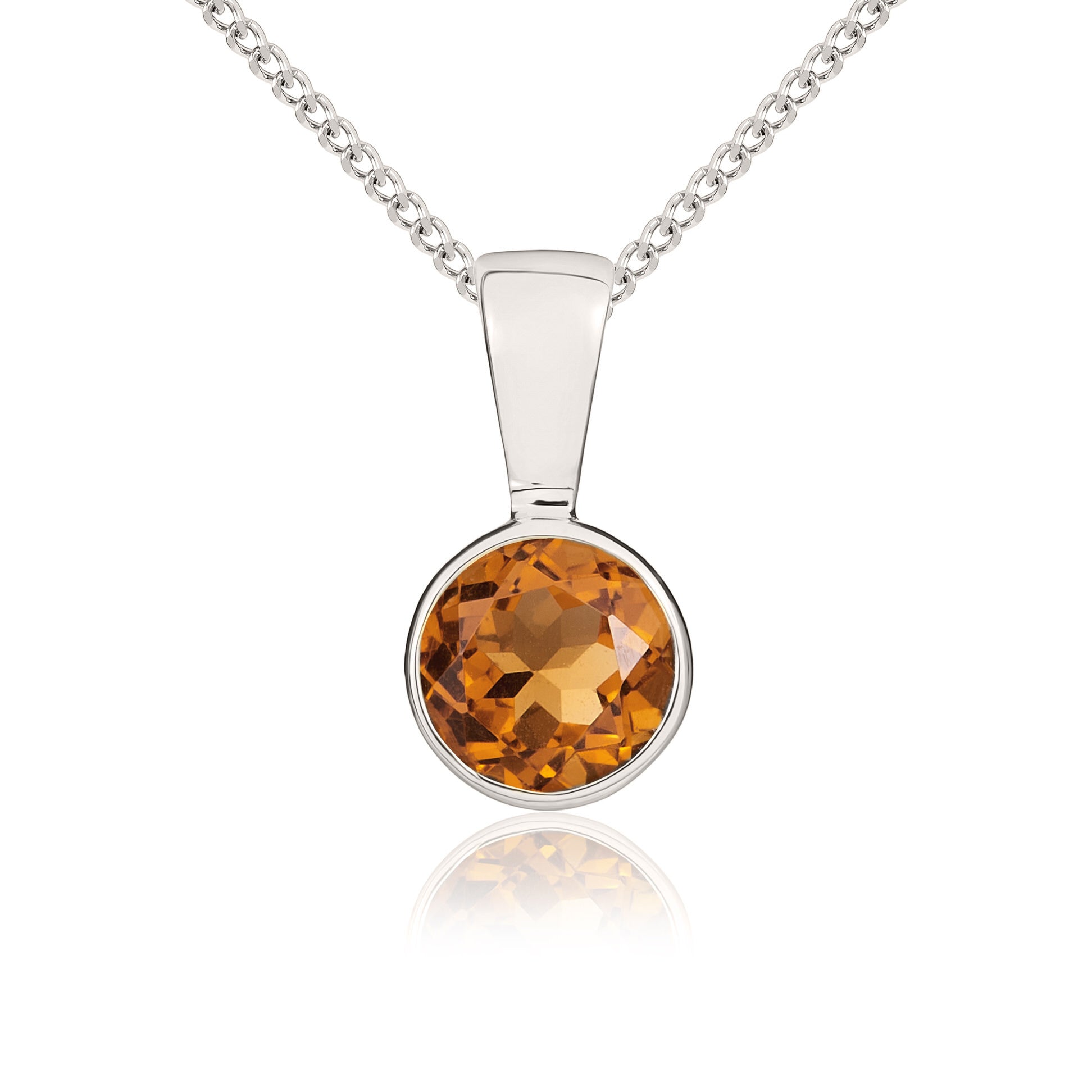 9CT WG 5MM ROUND CITRINE RUBOVER PENDANT