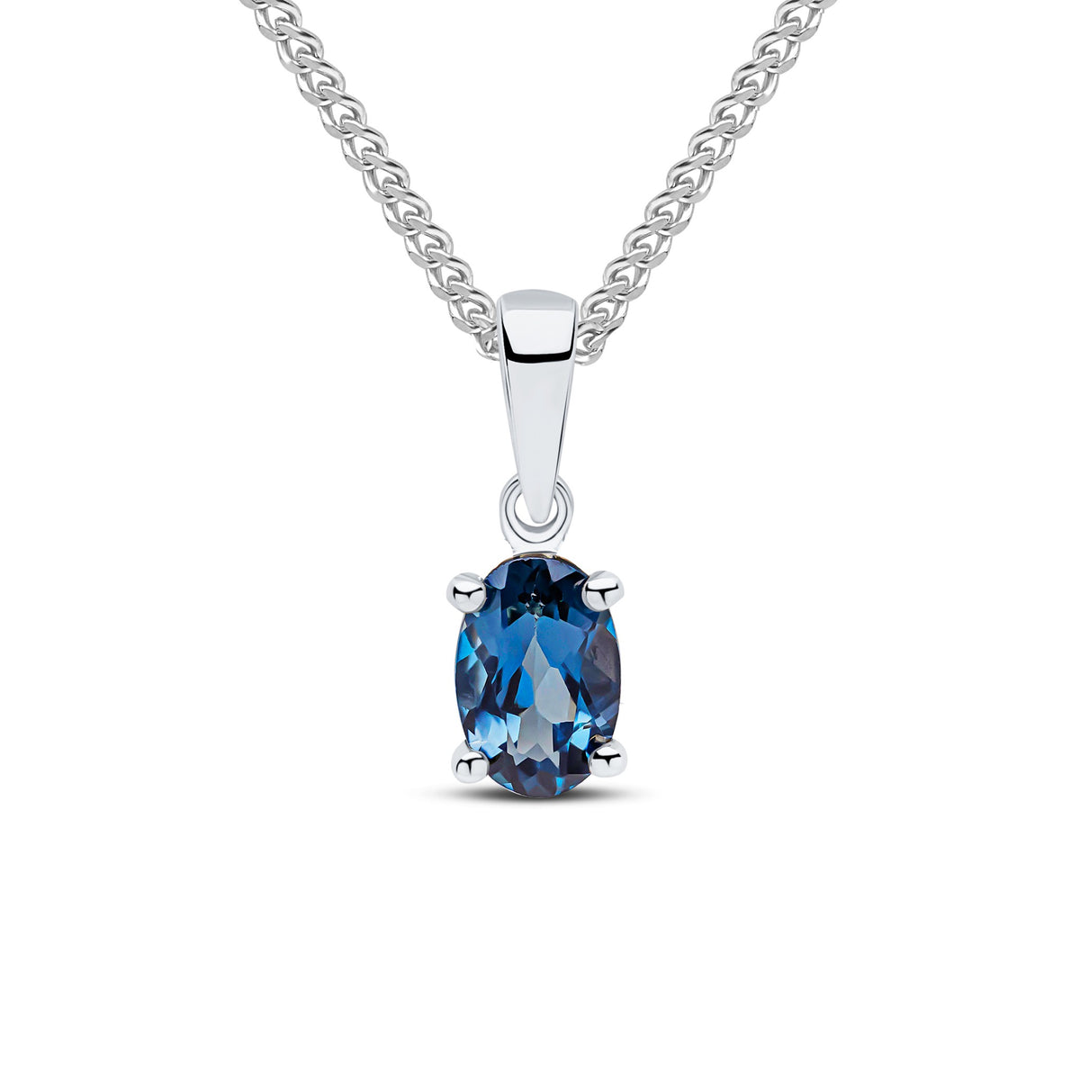 9CT WG 6X4 OVAL LONDON BLUE TOPAZ CLAW SET PENDANT