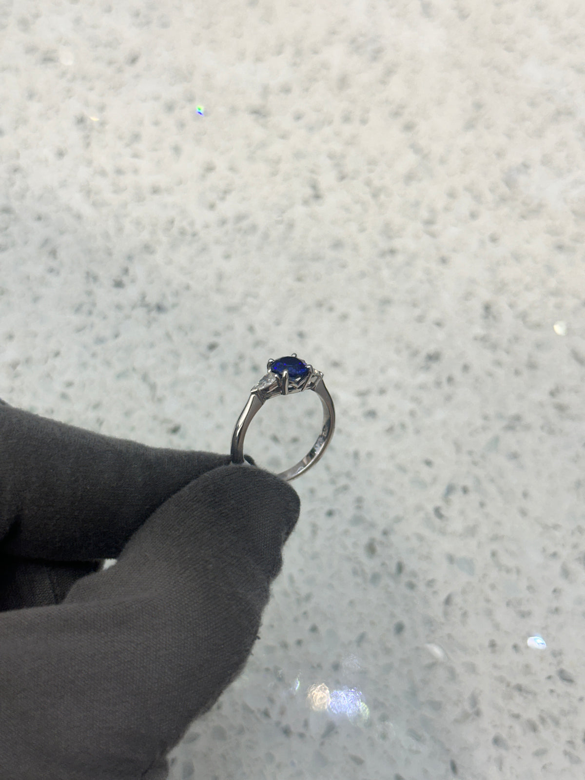 18ct White Gold Blue Sapphire & Diamond Trilogy/3 Stone Ring
