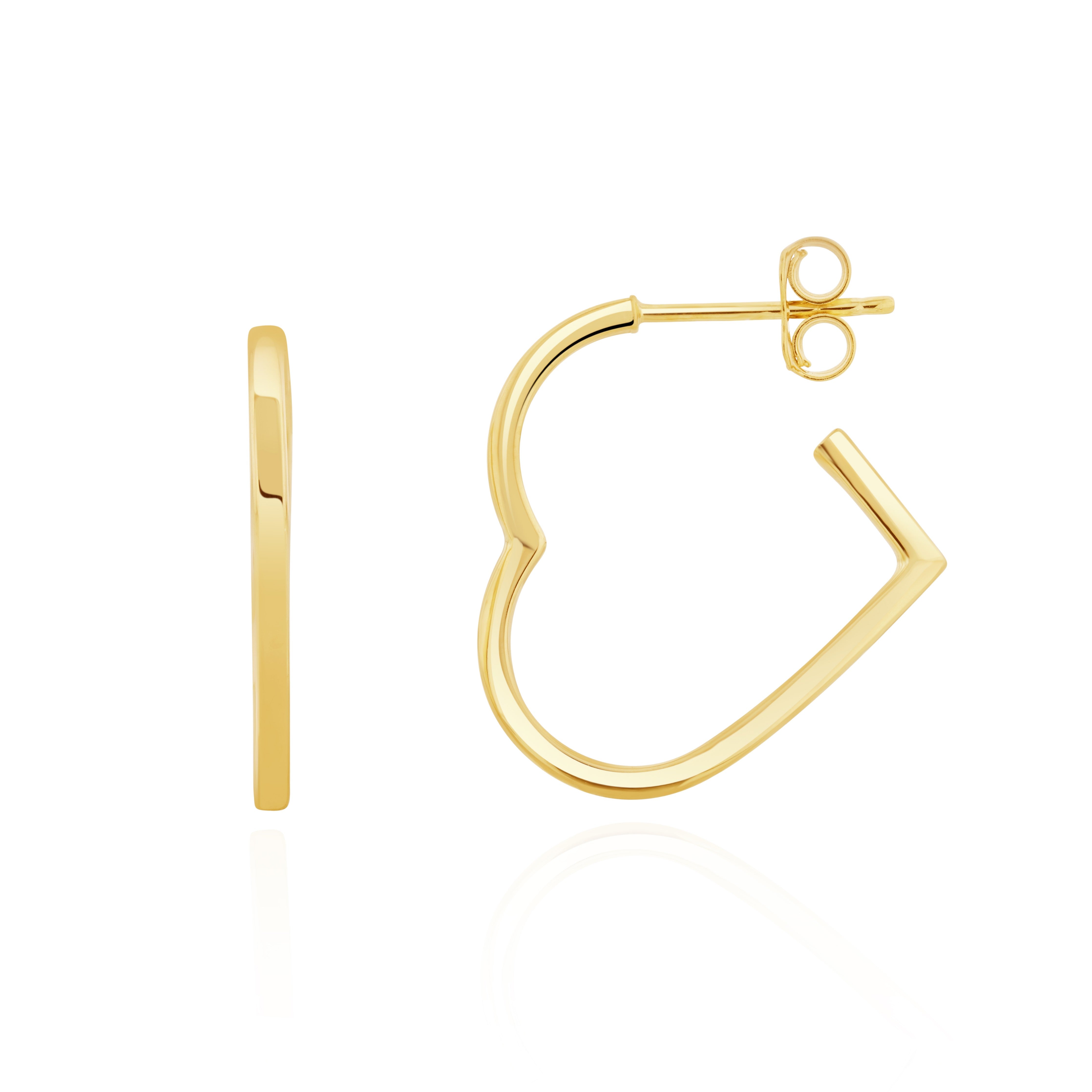 9CT YG SQUARE TUBE HEART HOOP EARRINGS