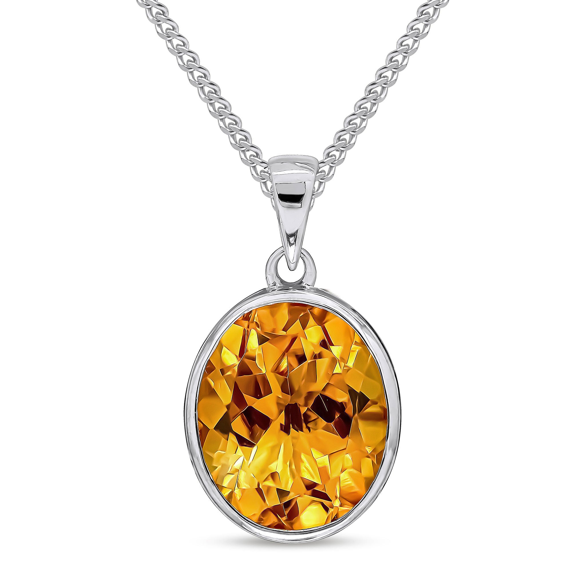 9CT WG 12X10 OVAL CITRINE RUBOVER PENDANT