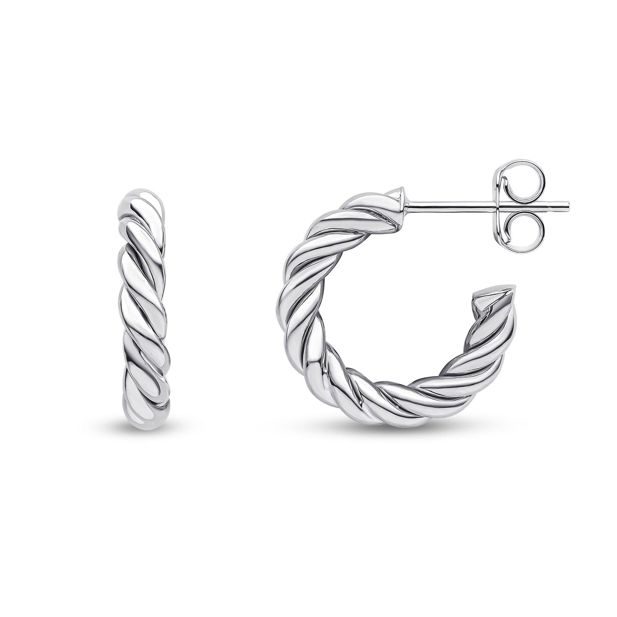 9CT WG THICK ROPE TWIST 3/4 HOOP EARRINGS WITH PEG AND SCROLL