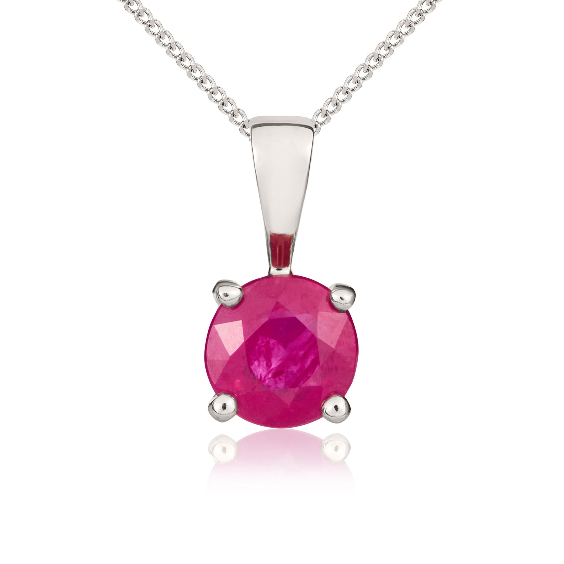9CT WG 5MM ROUND RUBY 4 CLAW PENDANT