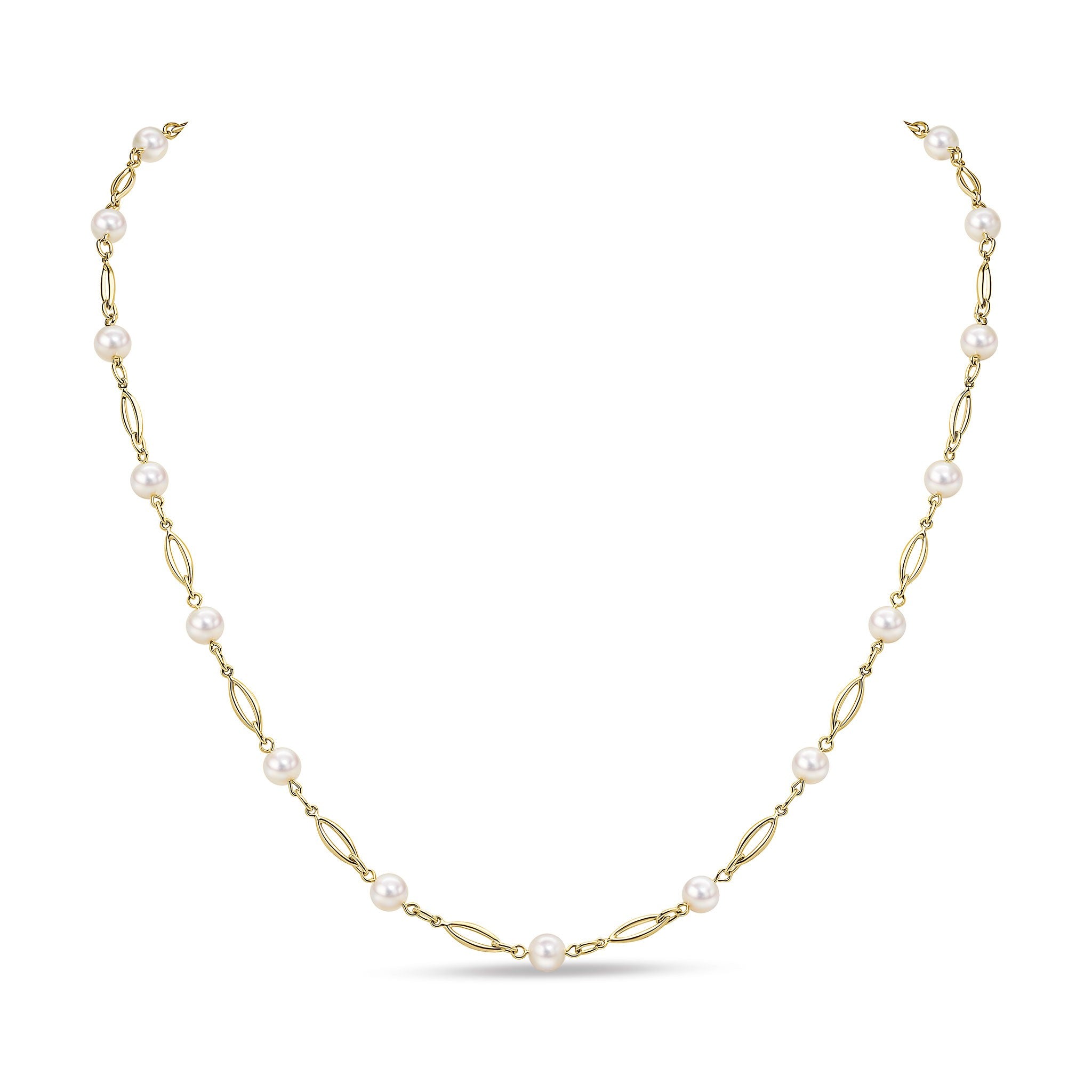 9CT YG 20" OPEN MARQUISE-SHAPE LINK AND CULTURED FRESHWATER PEARL