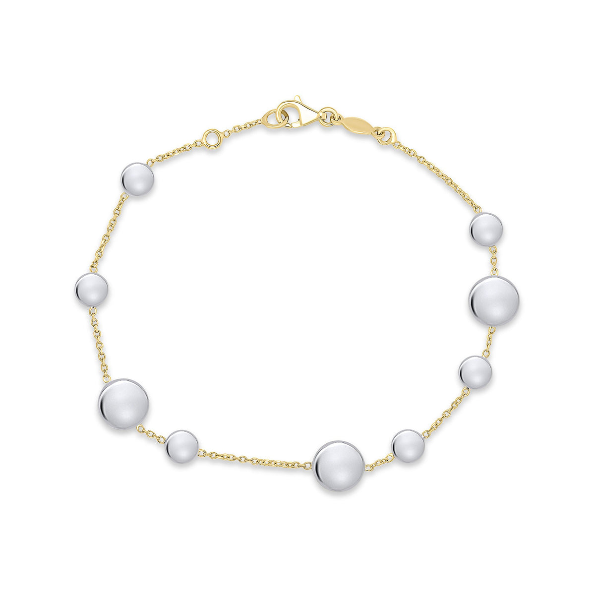 9CT YG CHAIN BRACELET WITH WHITE GOLD POLISHED FLAT DISCS