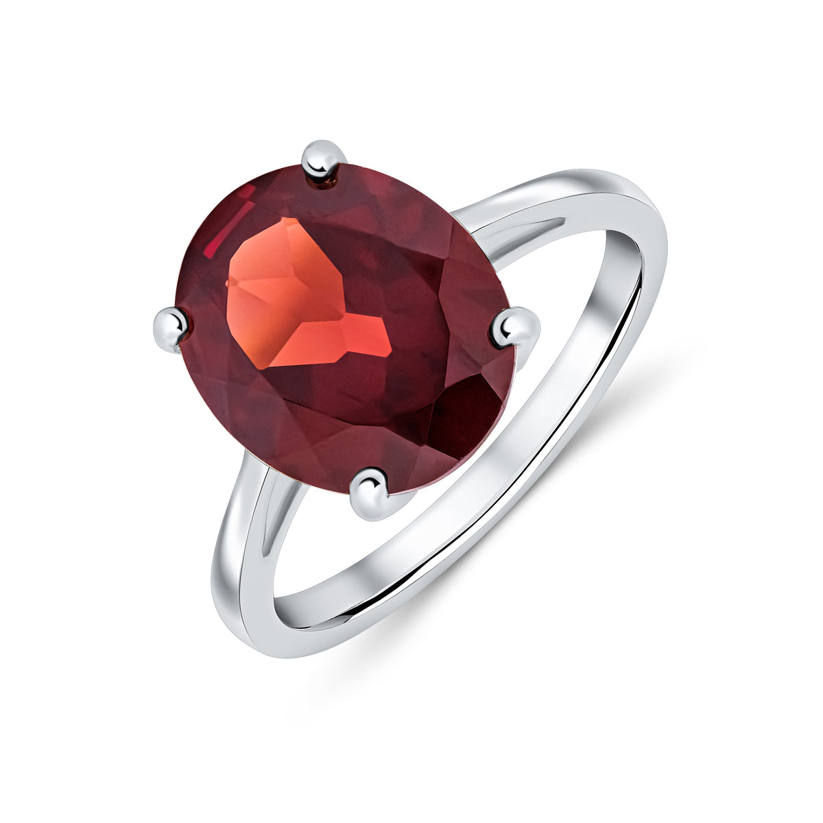 9CT WG 12X10 OVAL GARNET CLAW SET SINGLE STONE RING