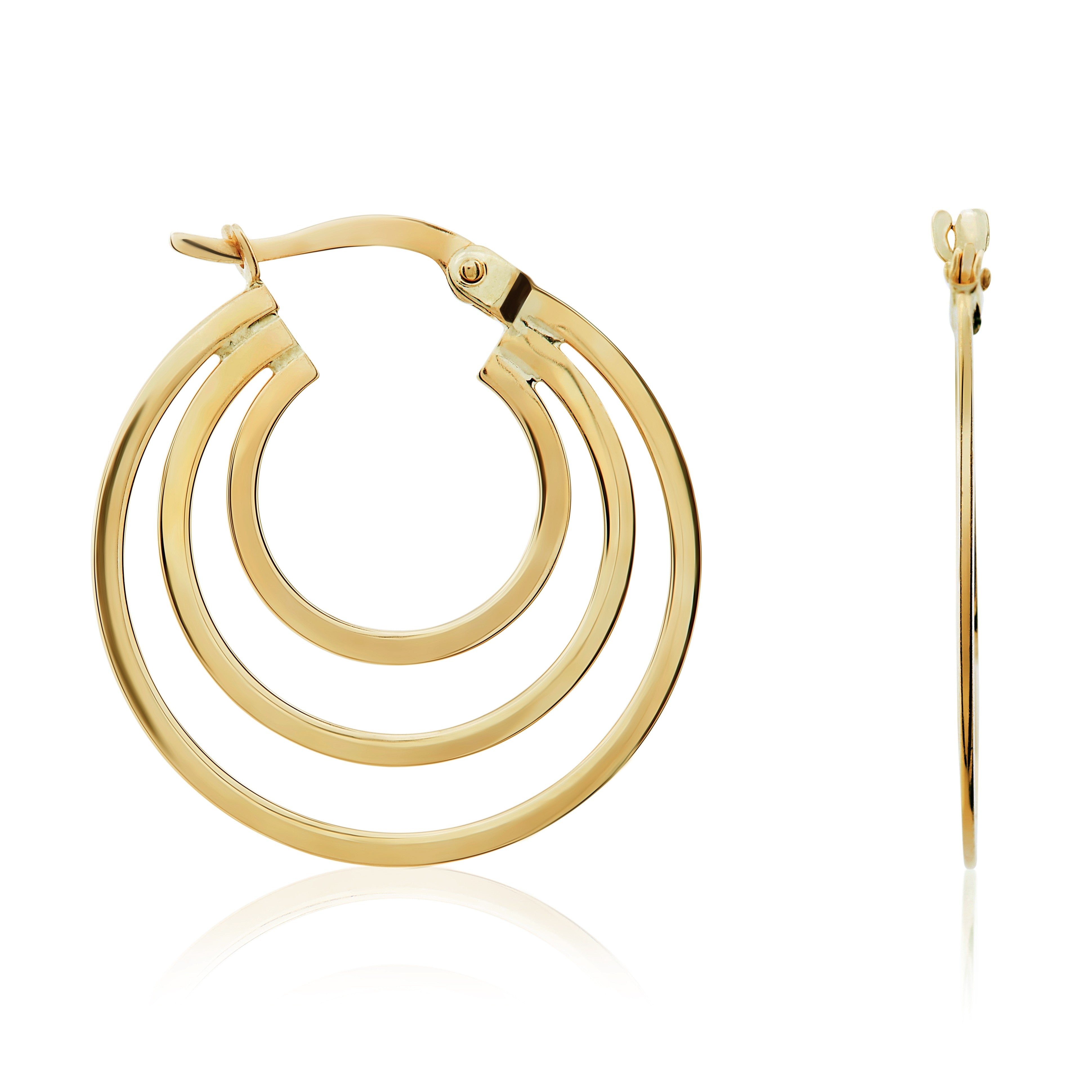 9CT YG FLAT TRIPLE HOOP EARRINGS