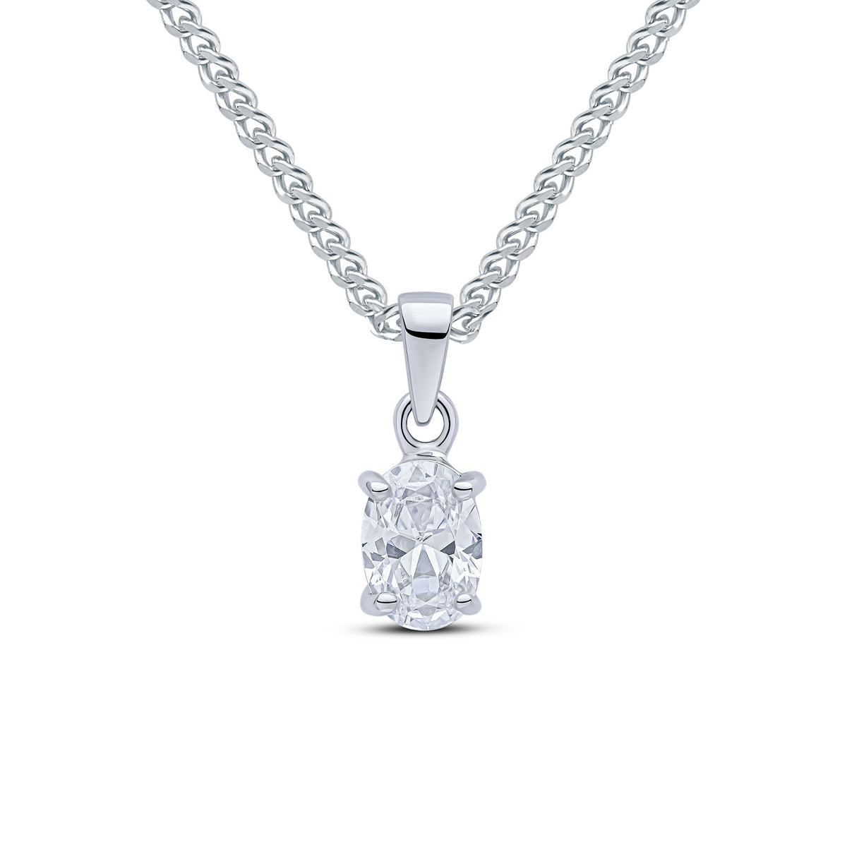 9CT WG 7X5MM OVAL CZ 4 CLAW SET PENDANT