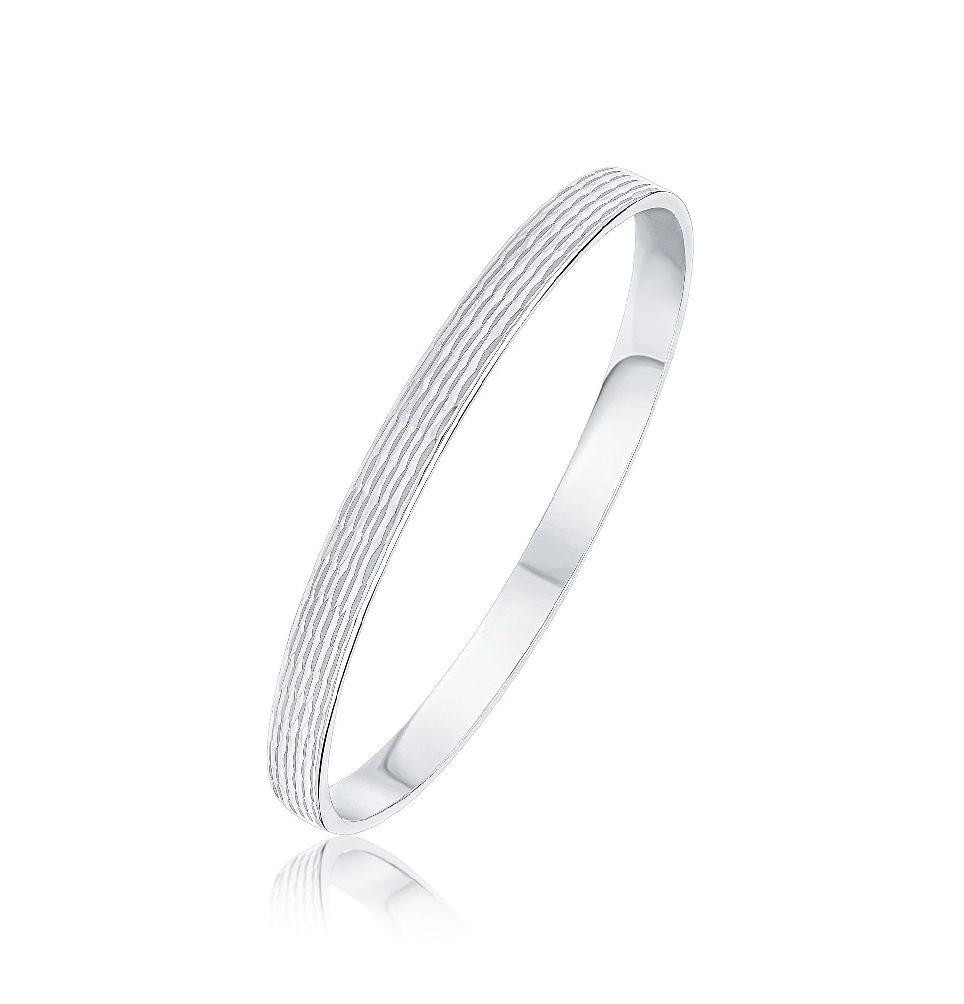 Silver 6mm Flat Bangle DC Parallel Marquise Diamond Pattern
