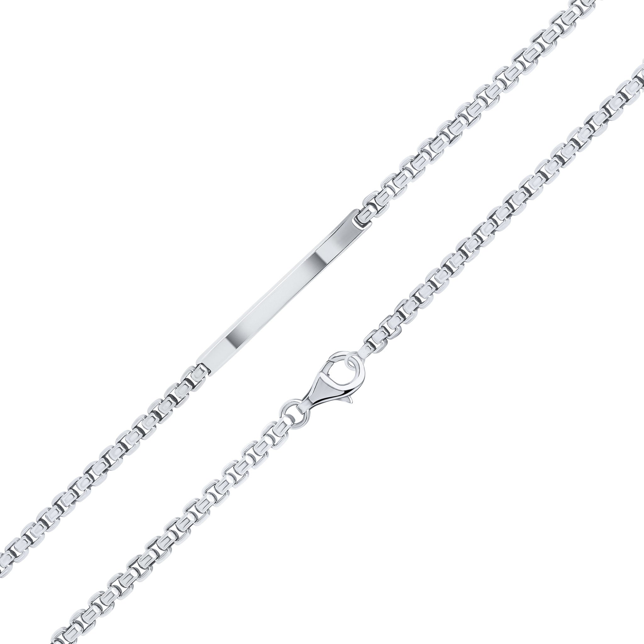 Silver 4mm Rounded Box Gents Oxidised Bar ID Bracelet