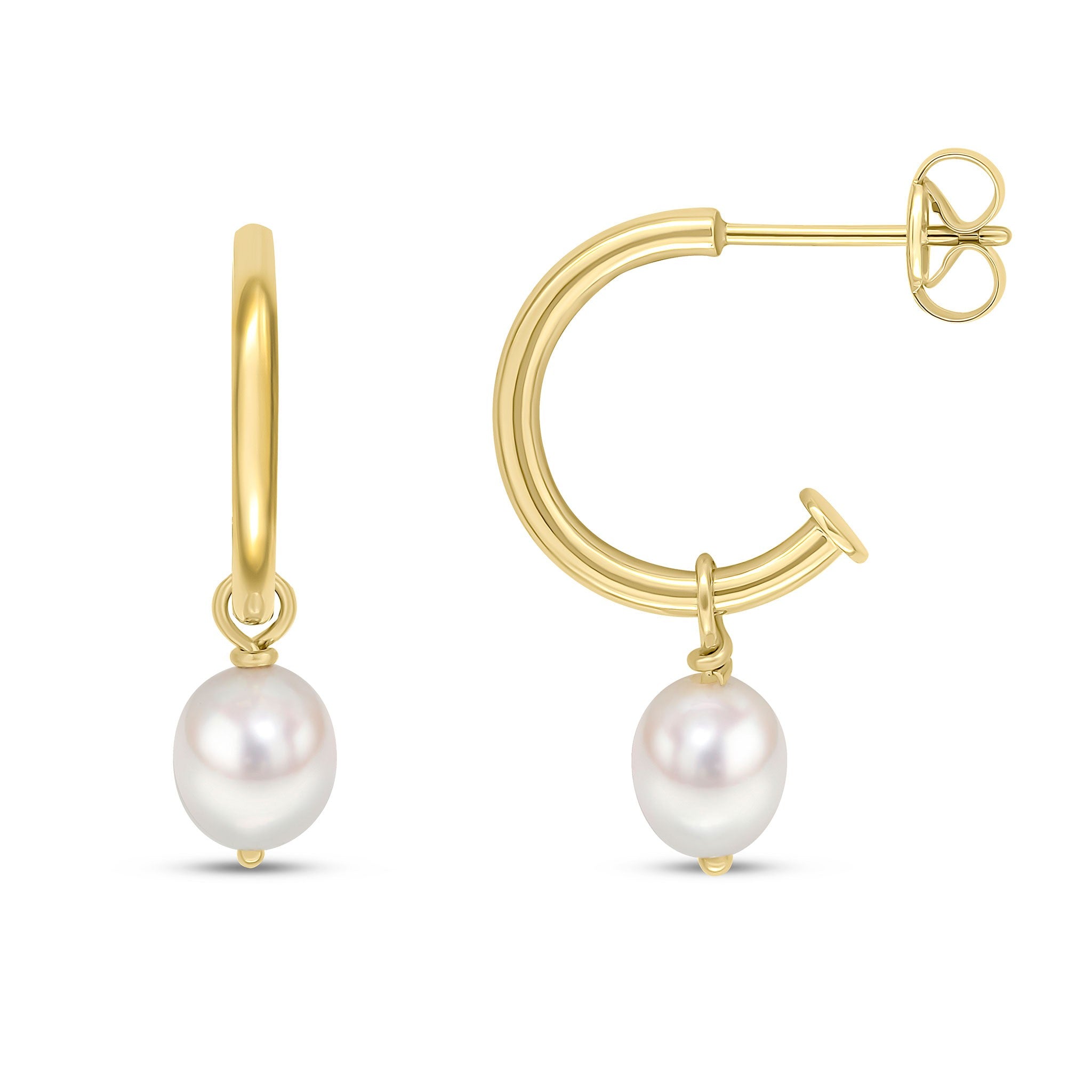 9CT YG POLISHED HALF HOOP EARRINGS WITH CULTURED FRESHWATER PEARL DETACHABLE DROP