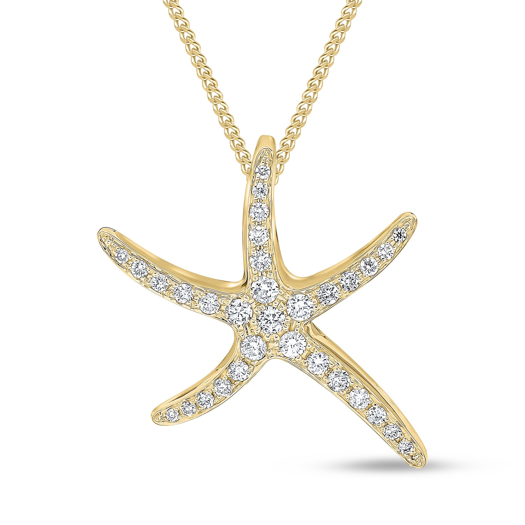 18CT YELLOW GOLD DIAMOND PAVE SET 'STARFISH' PENDANT.LARGE