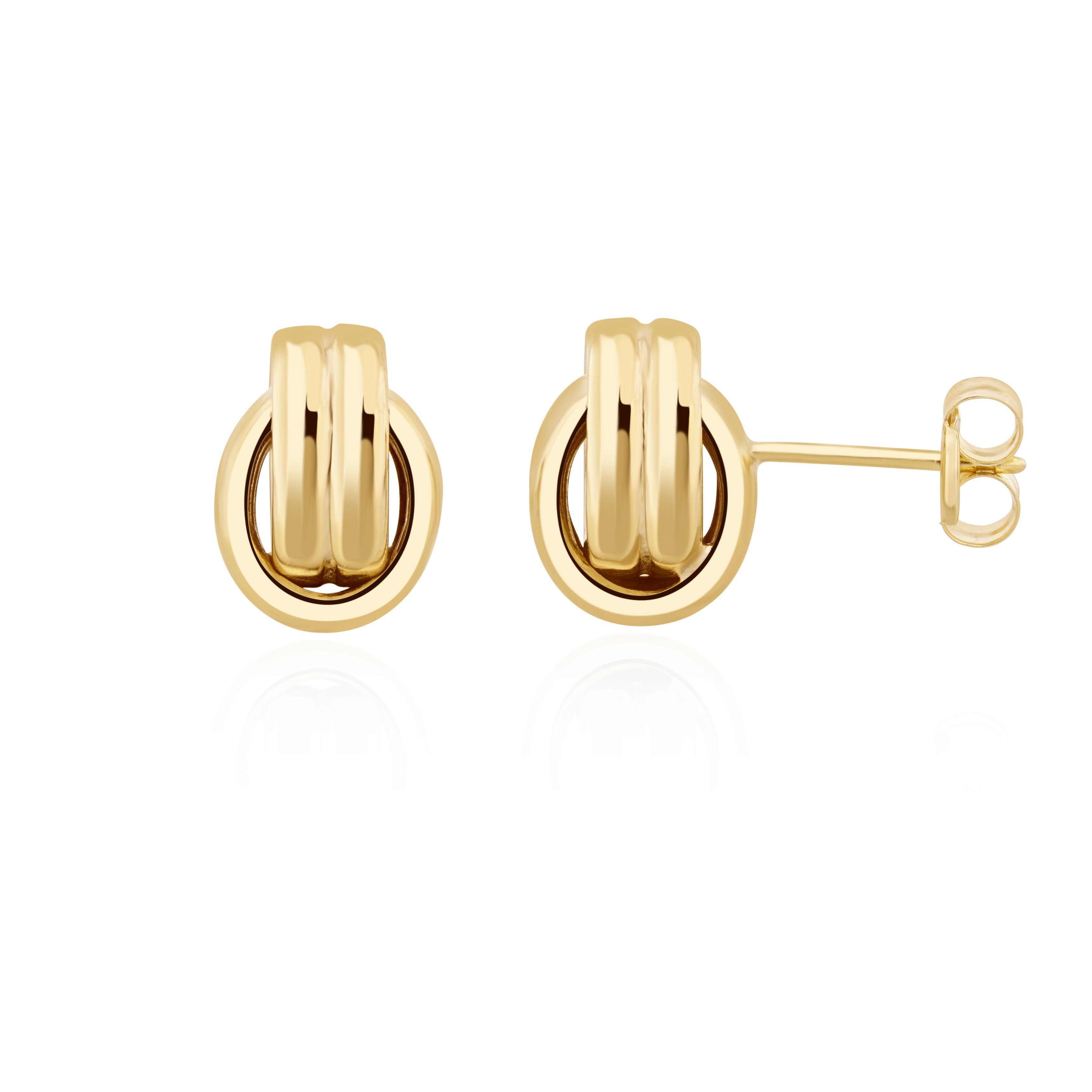 9CT YG POLISHED 2 ROW LINKED OVALS STUD EARRINGS