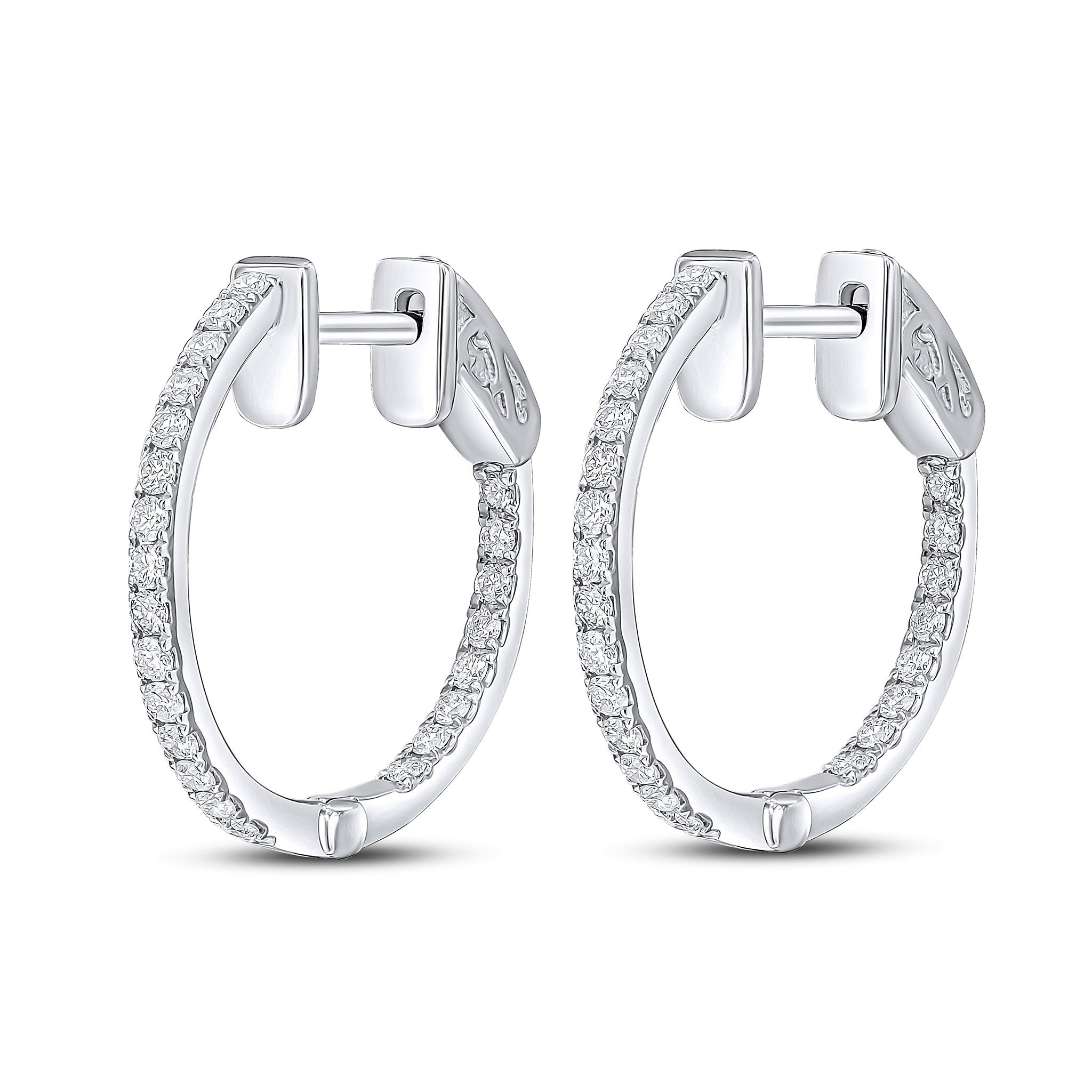 18CT WG ROUND DIAMOND CLAW SET FULL HOOP EARRINGS. 0.35CT