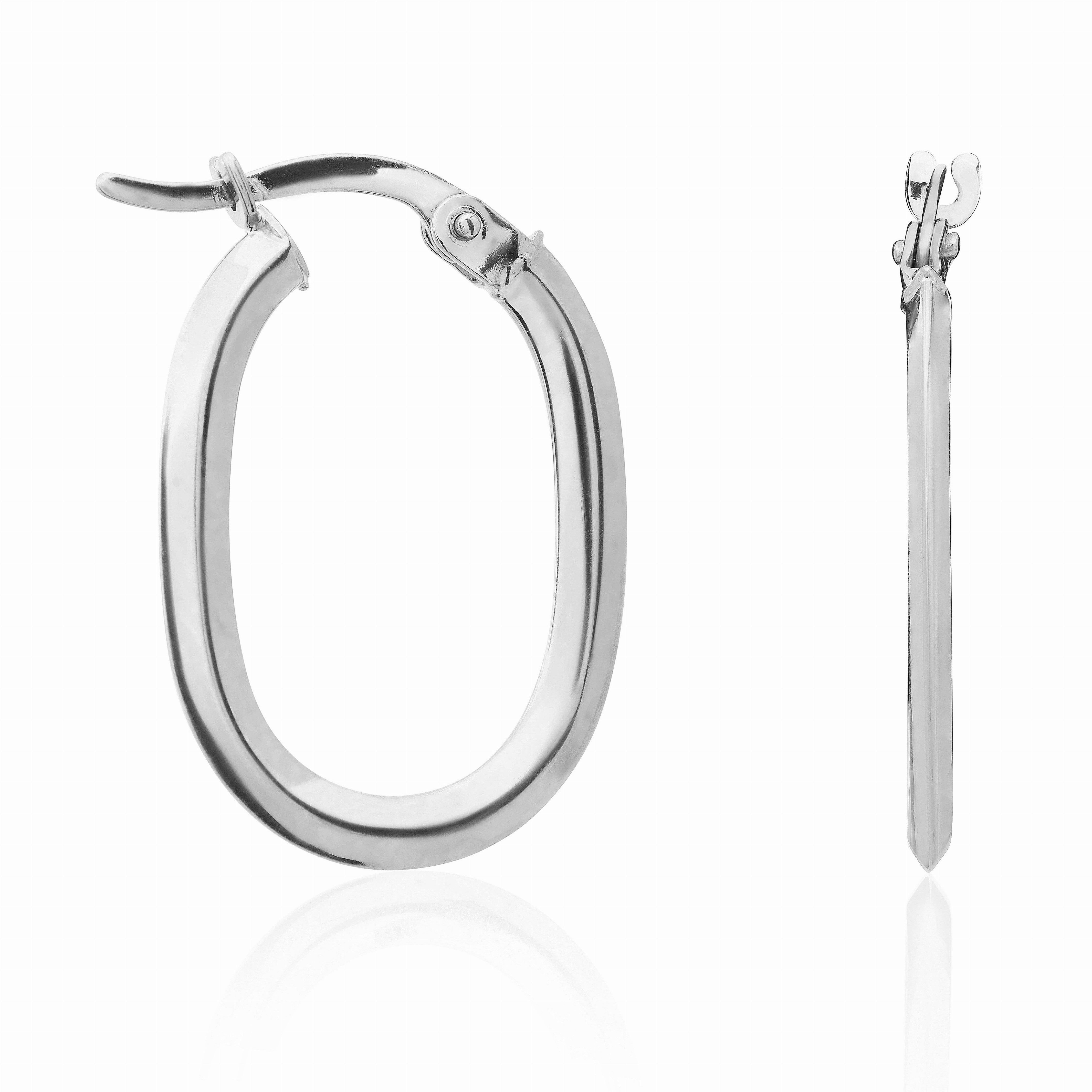 9CT WG POLISHED FLAT BEVELLED OVAL HOOP EARRINGS
