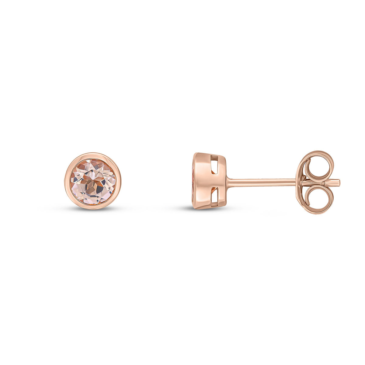 9CT RG 4MM ROUND MORGANITE RUBOVER STUD EARRINGS