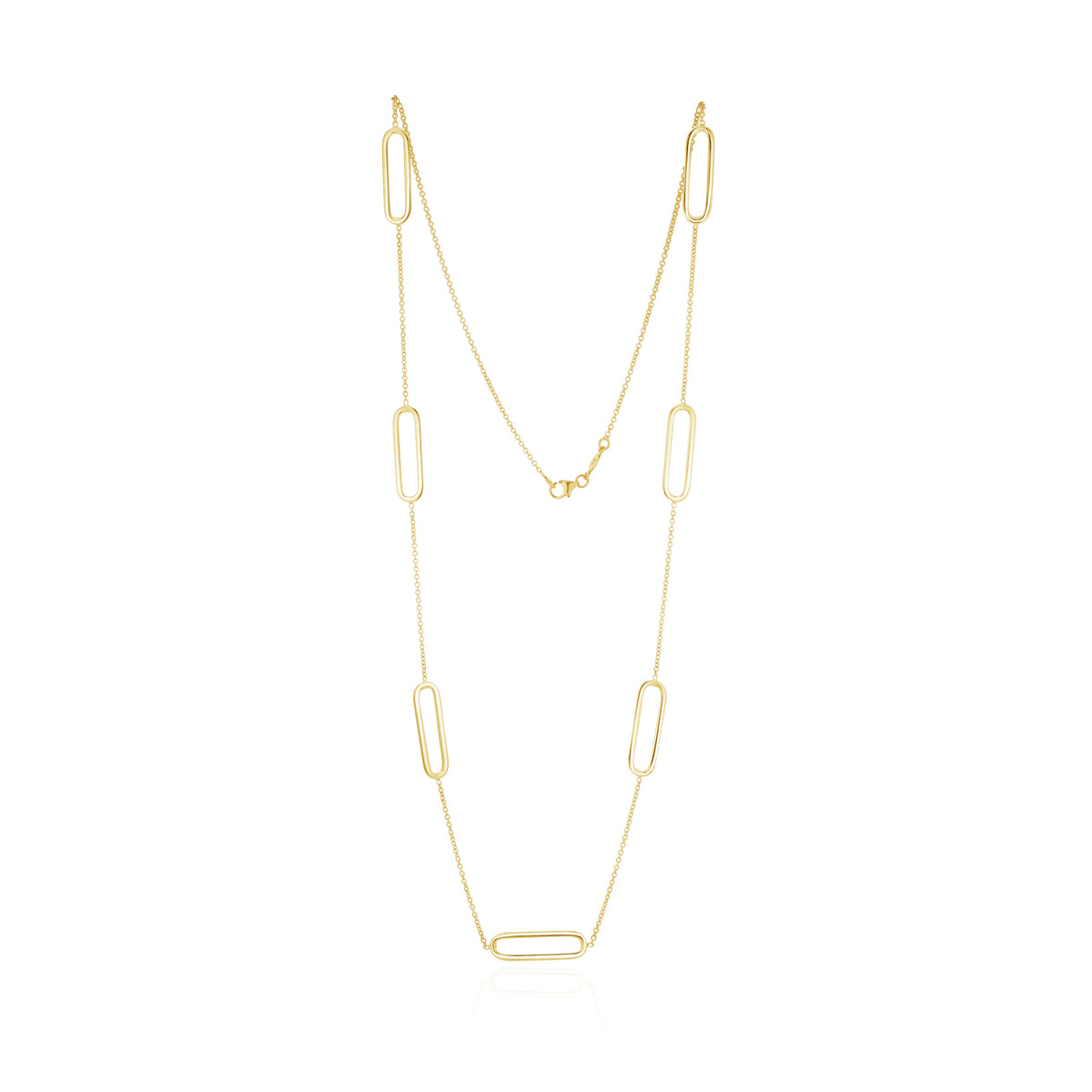 9CT YG CHAIN & OPEN OVAL MOTIF NECKLACE. 24 INCH