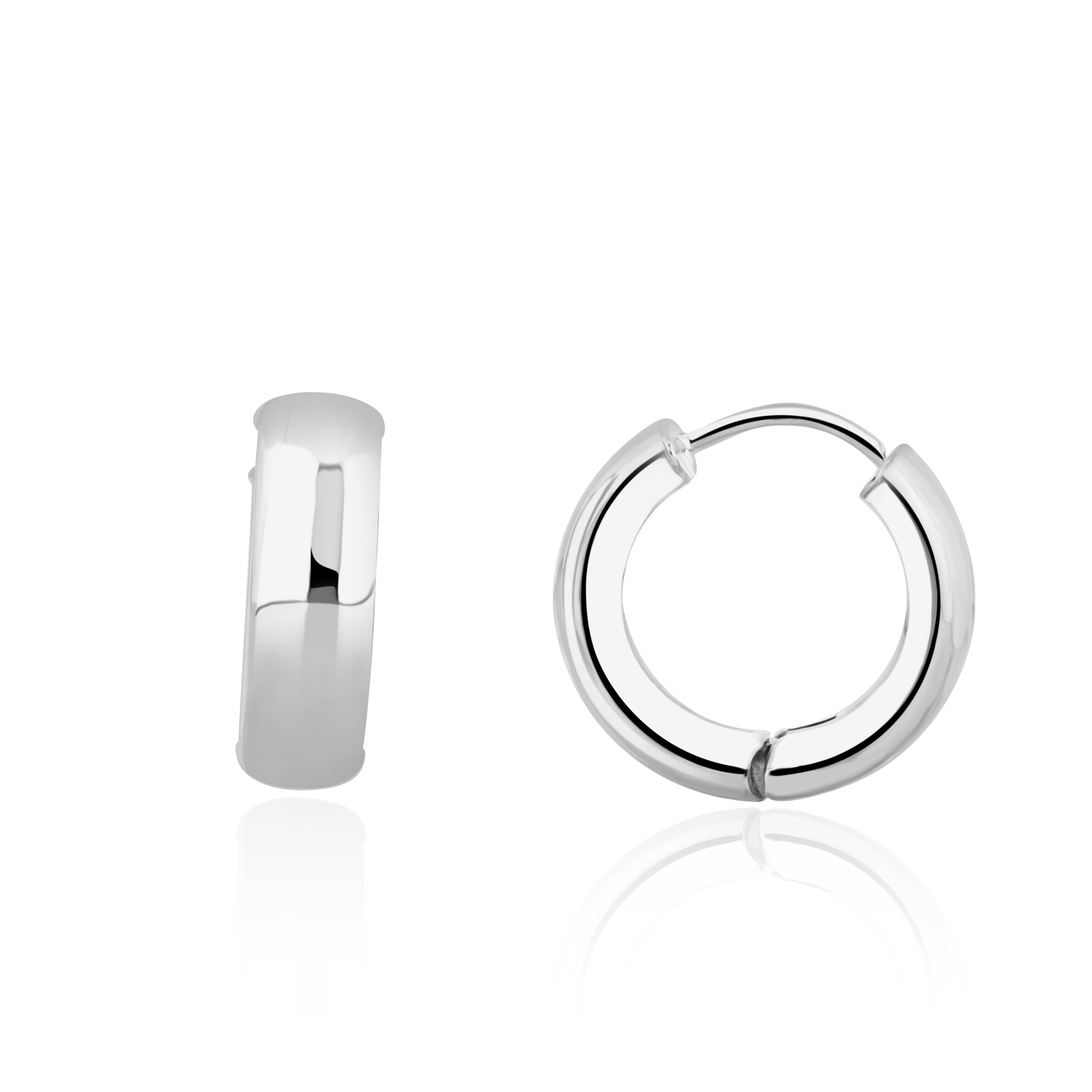 9CT WG POLISHED ROUNDED FLAT 5MM WIDE HUGGY EARRINGS. 16MM OUTER DIAMETER