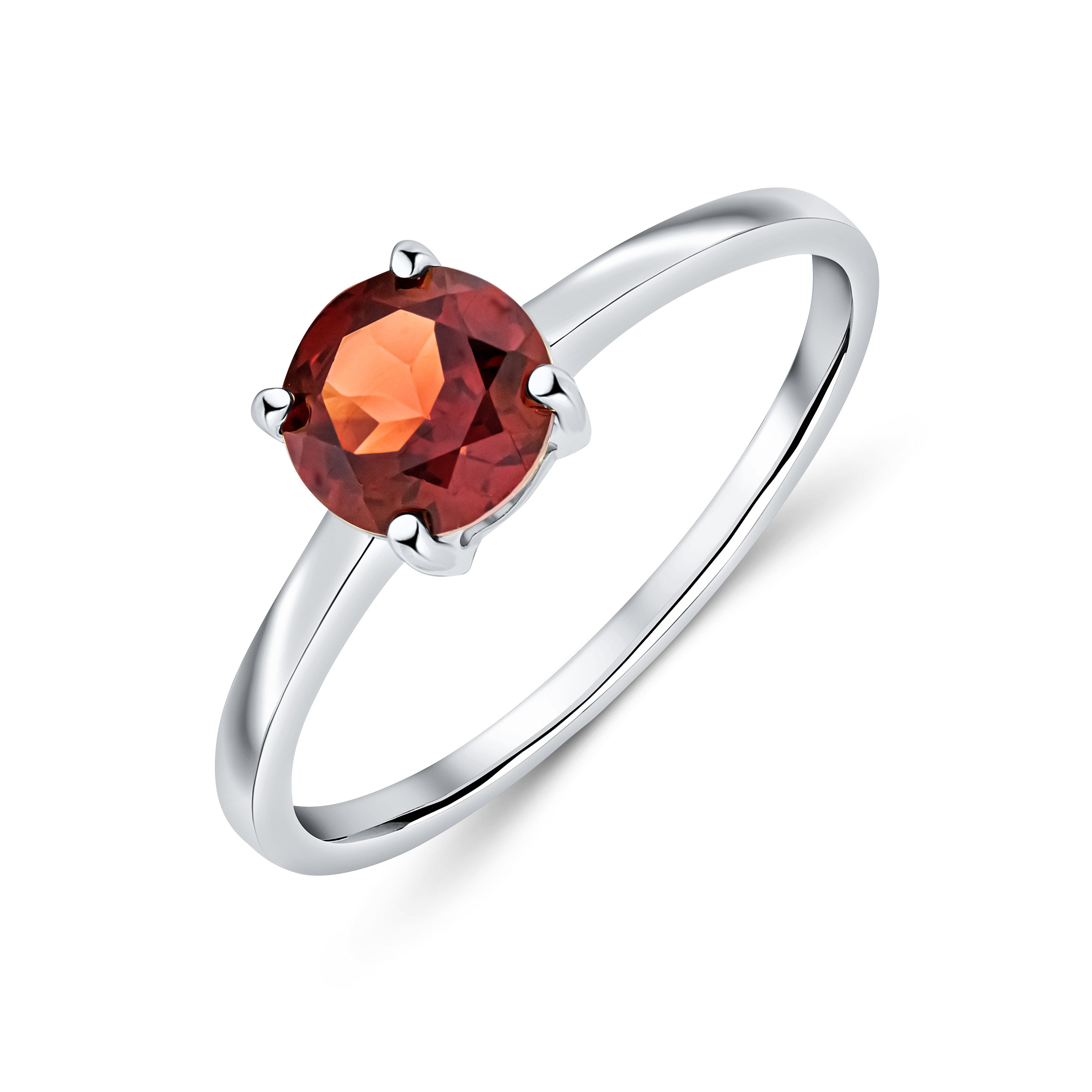 9CT WG 6MM ROUND GARNET 4 CLAW SINGLE STONE RING
