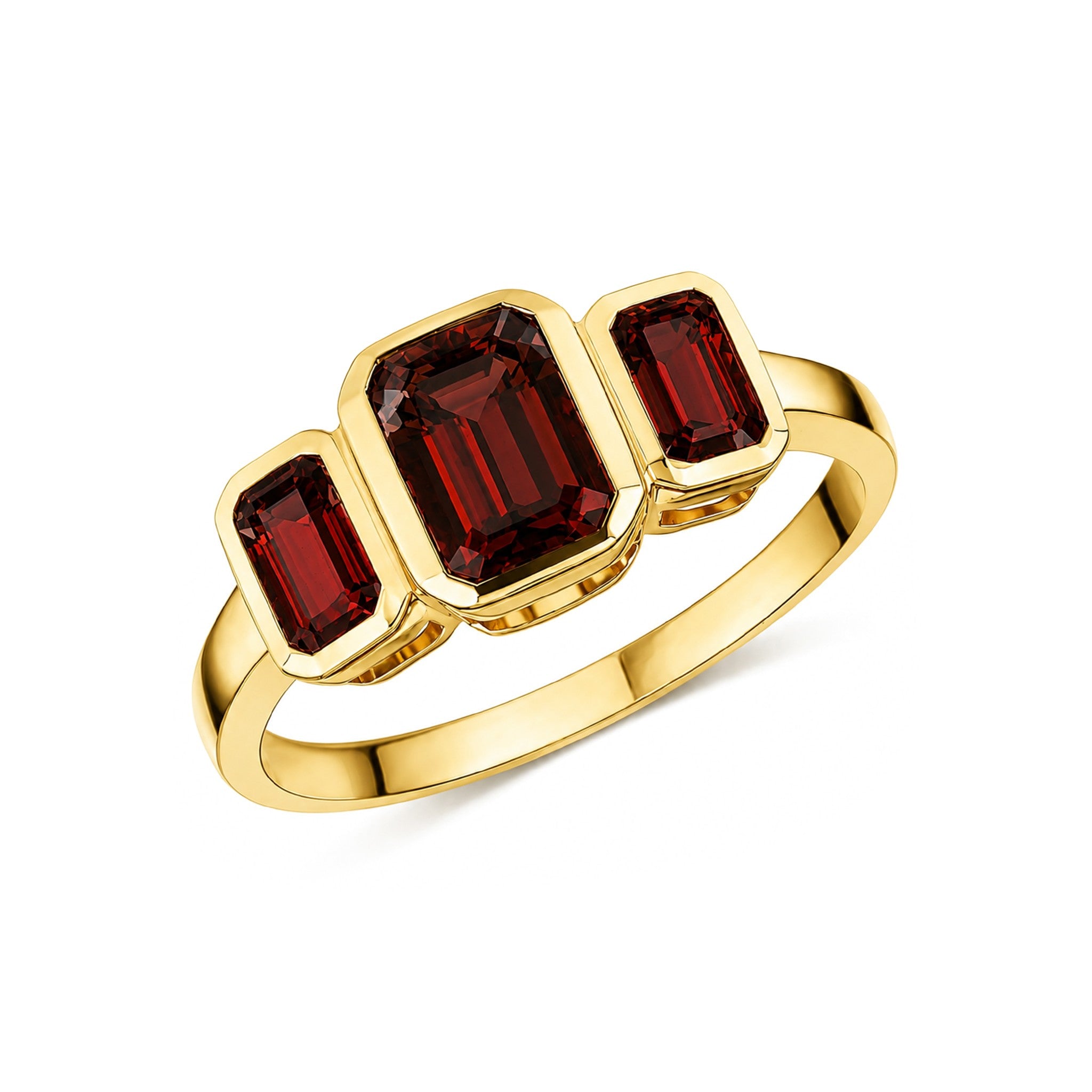 9CT YG OCTAGON GARNET RUBOVER SET 3ST RING