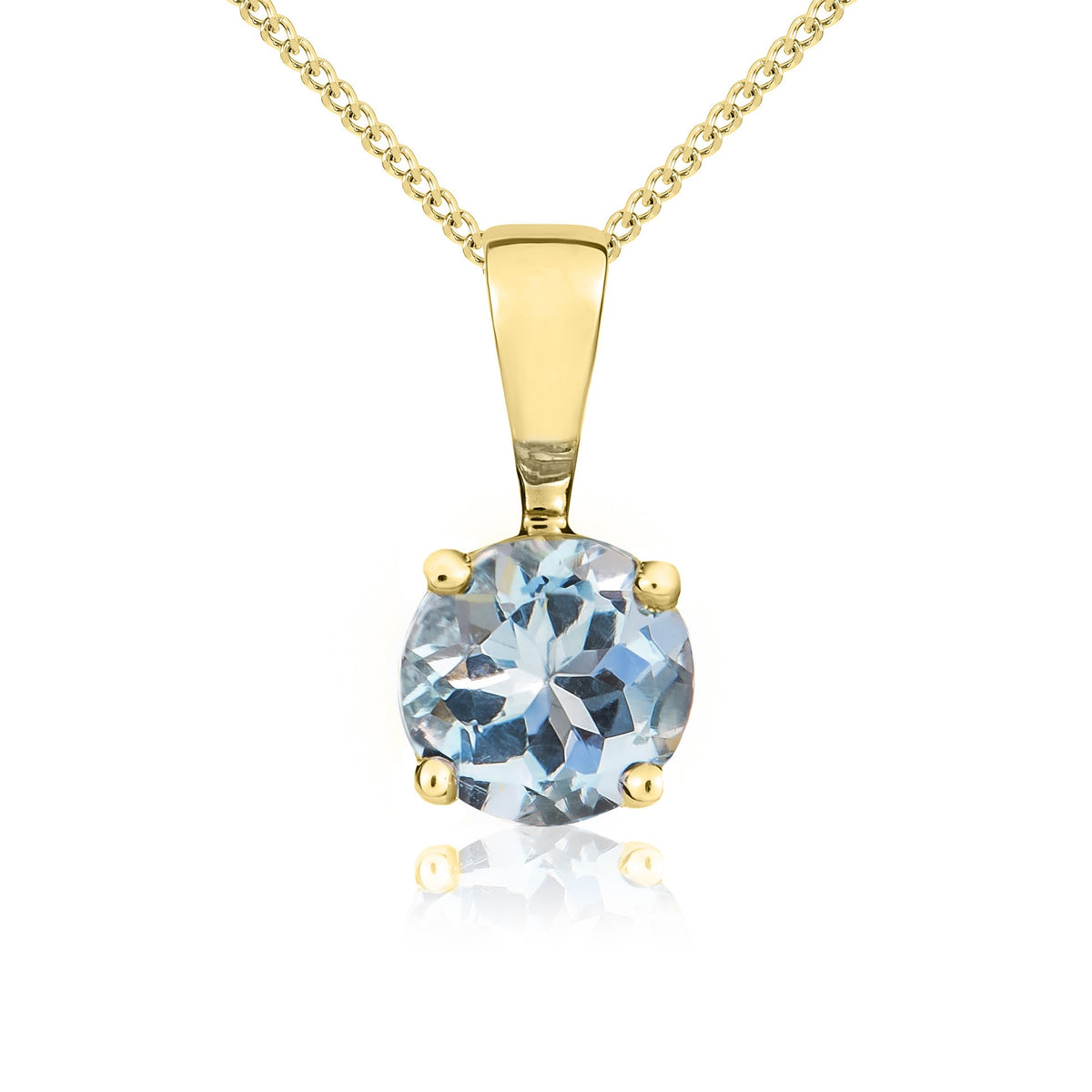 9CT YG 5MM ROUND AQUA 4 CLAW PENDANT