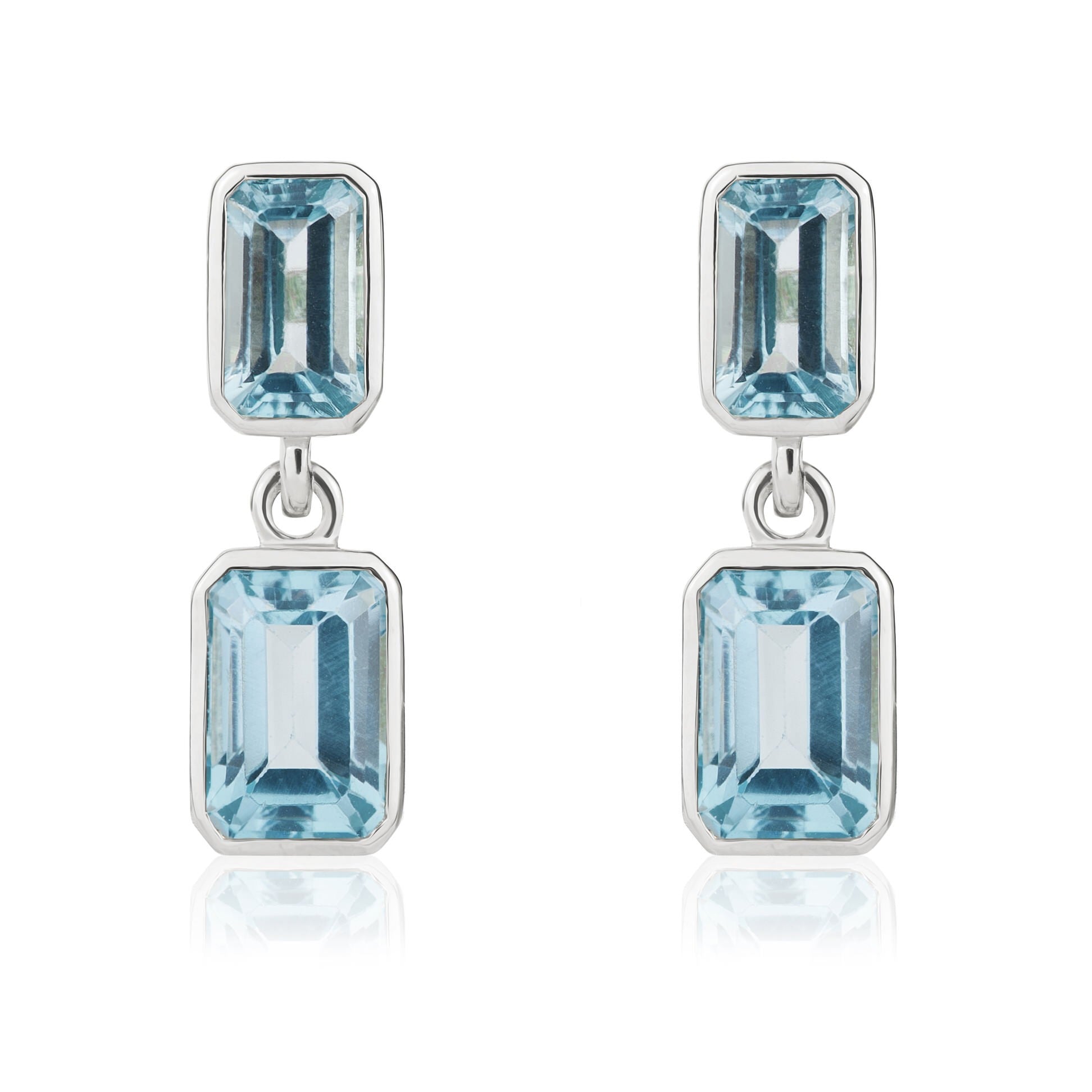 9CT WG OCTAGON SWISS BLUE TOPAZ RUBOVER 2ST DROP EARRINGS