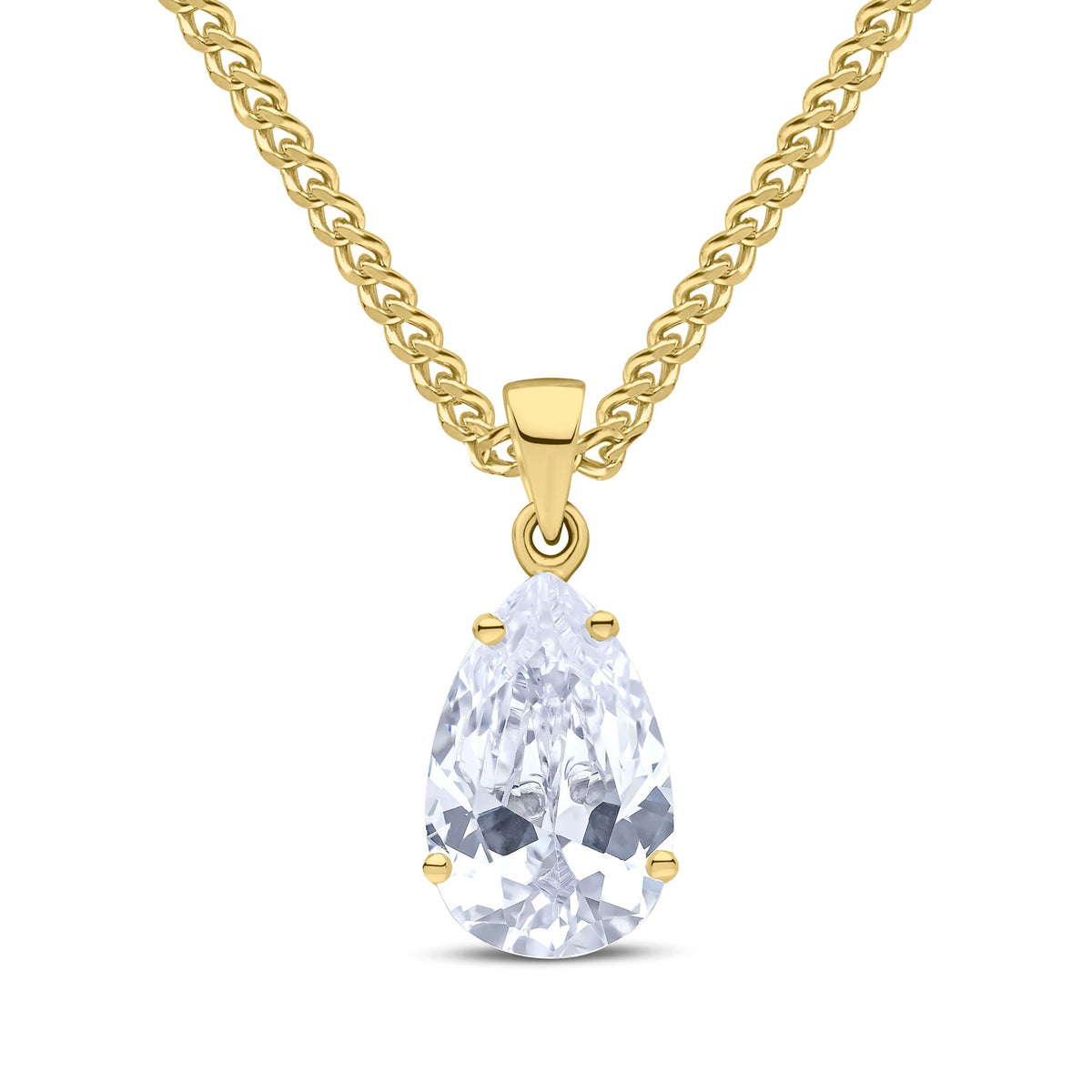 9CT YG 14X9 PEARSHAPE CZ CLAW SET PENDANT