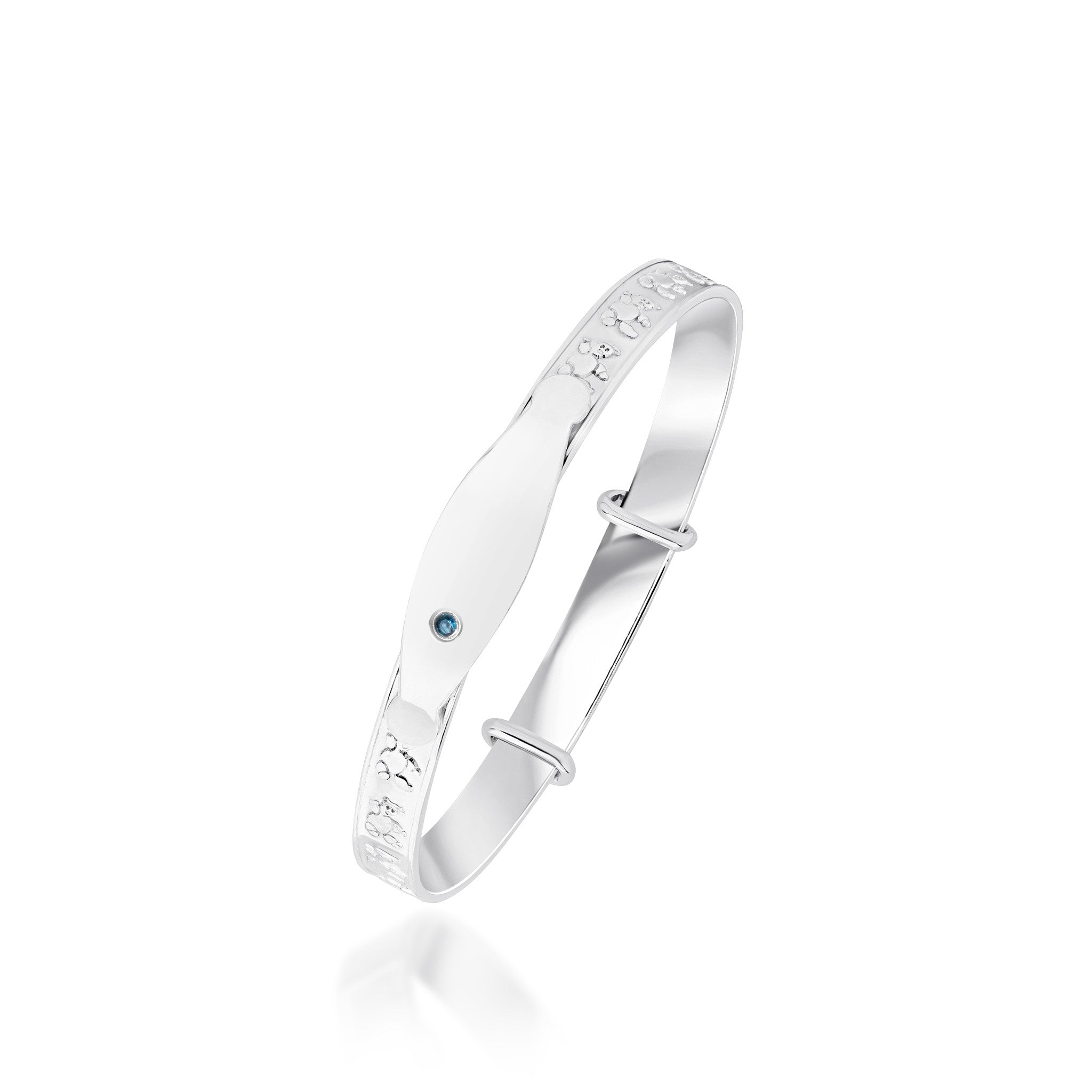 Silver Teddy Bear Blue CZ Baby Bangle