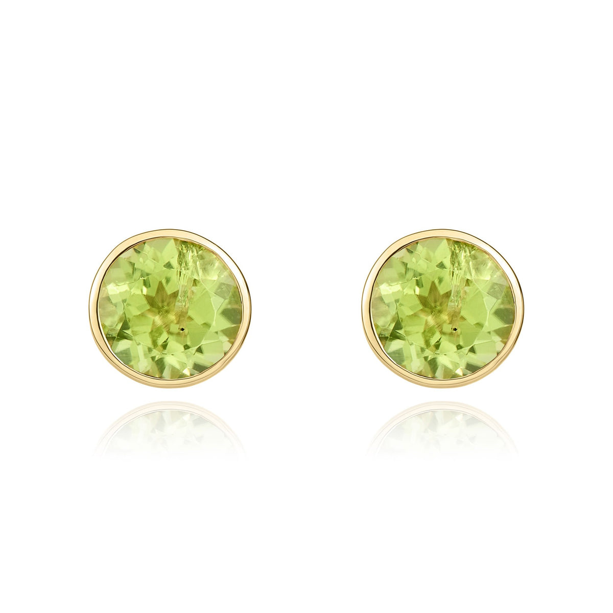9CT YG 5MM ROUND PERIDOT RUBOVER STUD EARRINGS