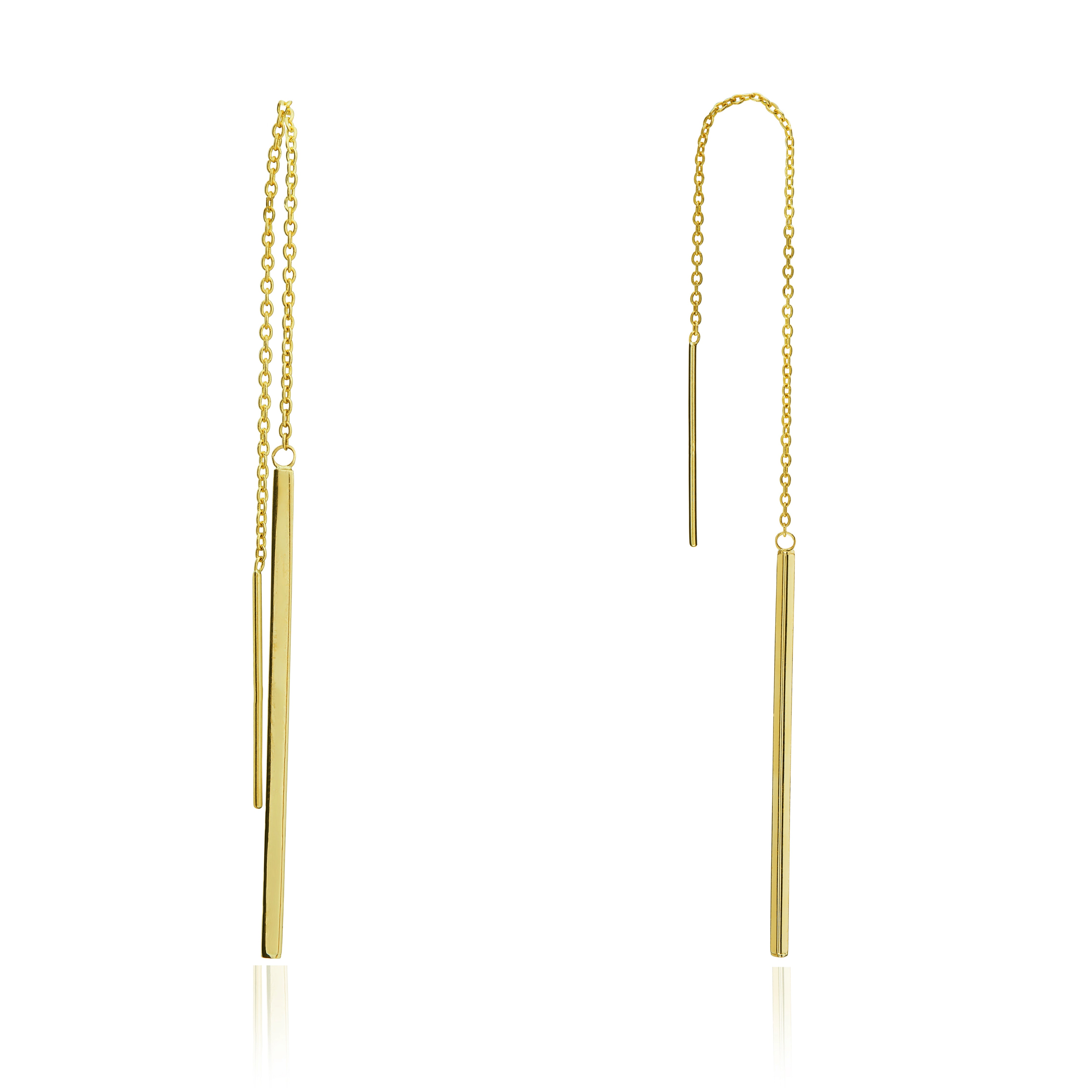 9CT YELLOW GOLD POLISHED STRAIGHT BAR PULL-THRU DROP EARRRINGS