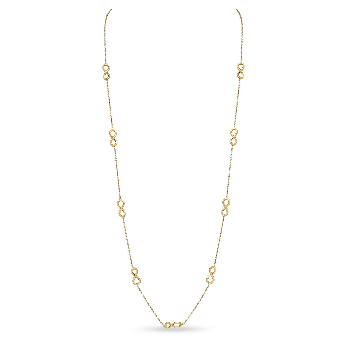 9CT YG CHAIN & INFINITY MOTIF NECKLACE. 32 INCH