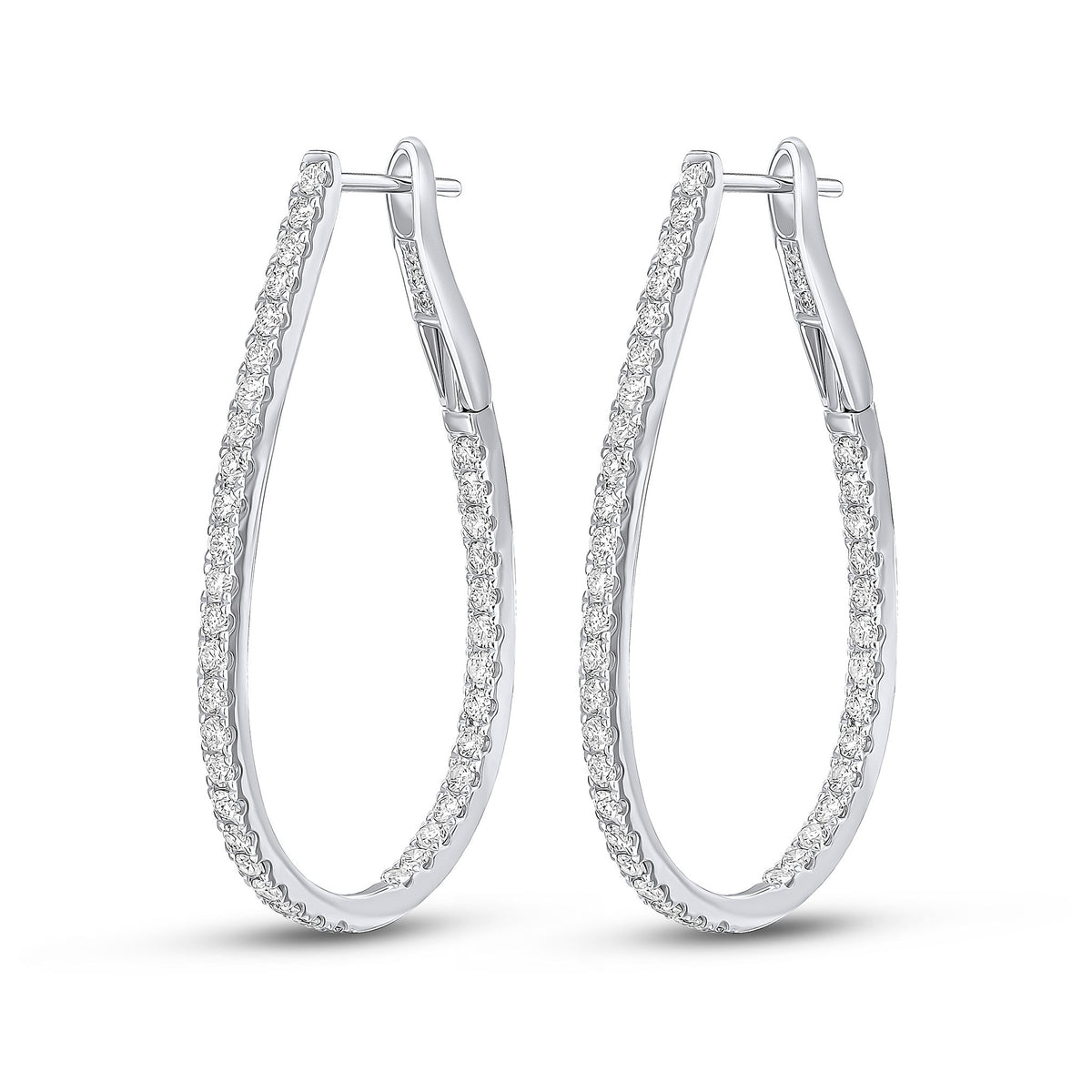 18CT WG ROUND DIAMOND CLAW SET HORSESHOE HOOP EARRINGS. 1.35CT