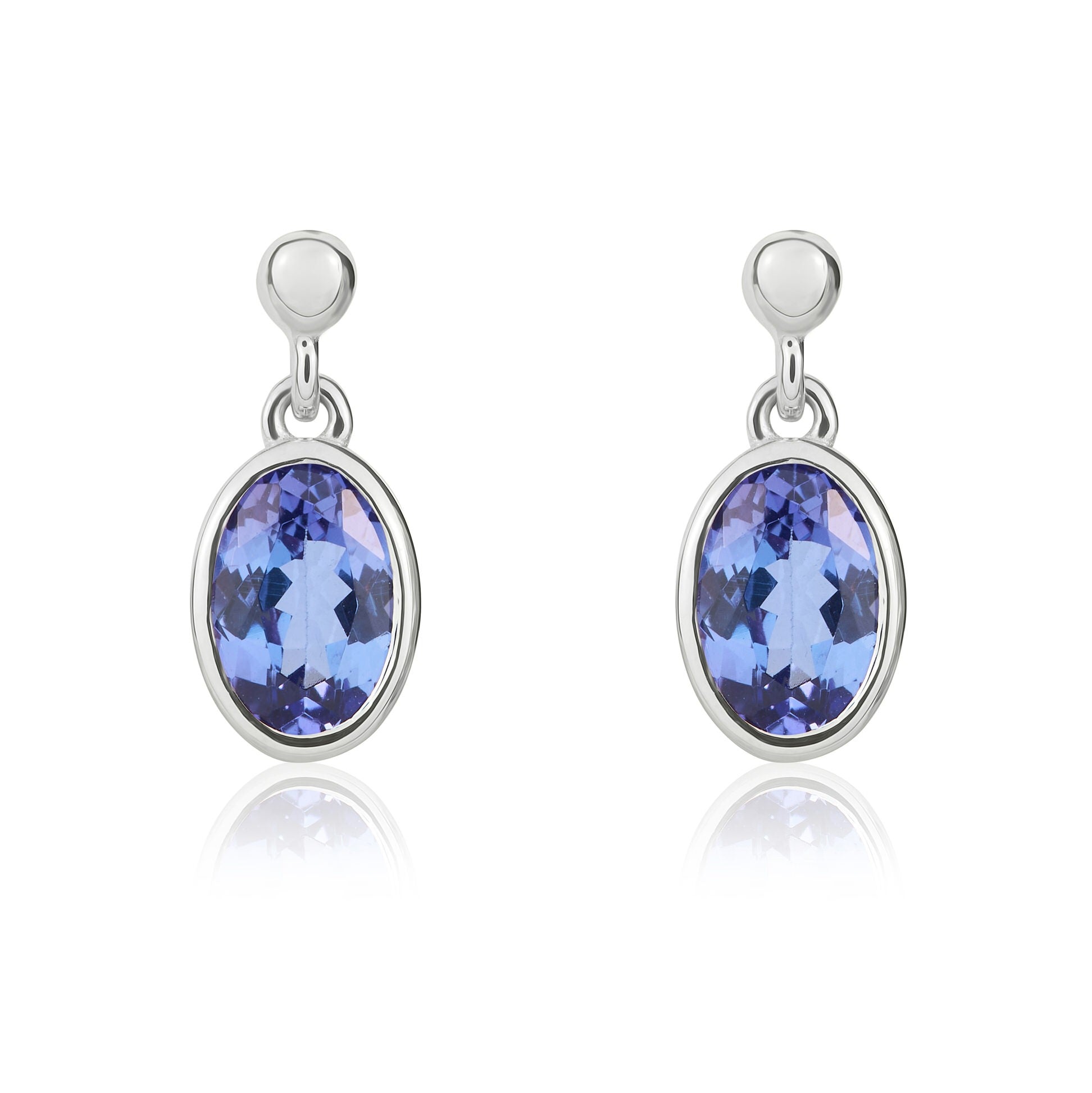 9CT WG 6X4 OVAL TANZANITE RUBOVER DROP EARRINGS WITH 2.5MM BEAD TOP
