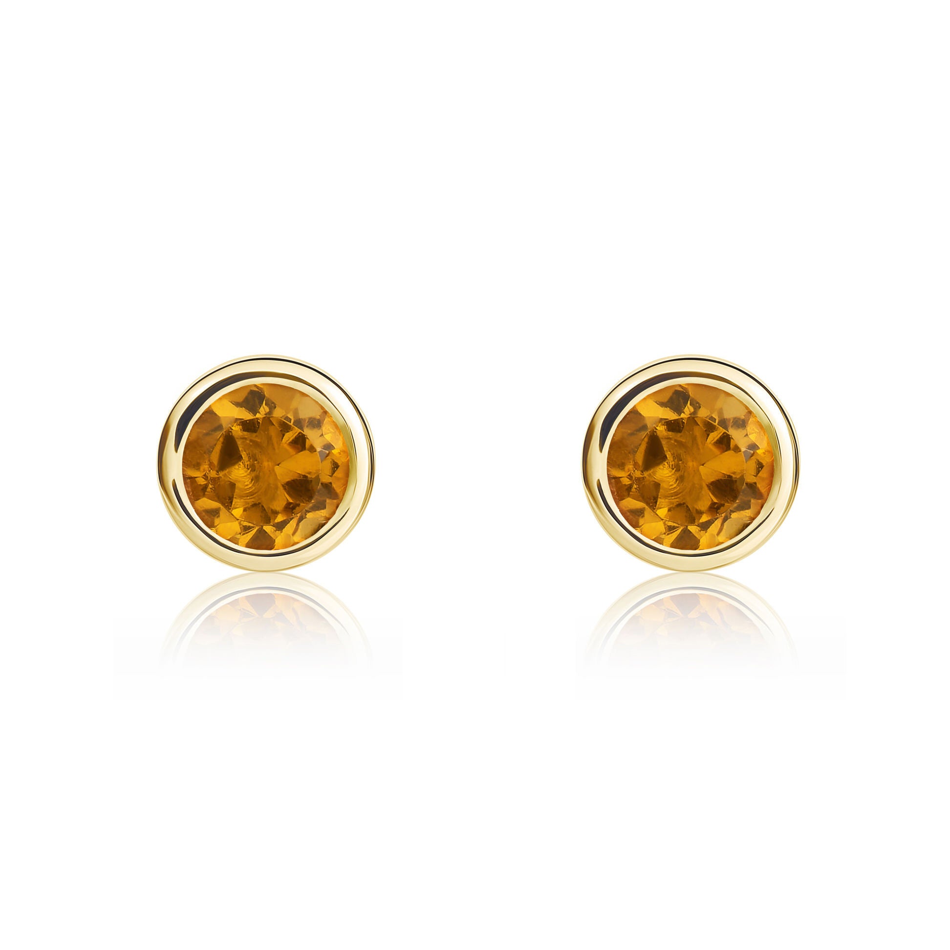 9CT YG 4MM ROUND CITRINE RUBOVER STUD EARRINGS