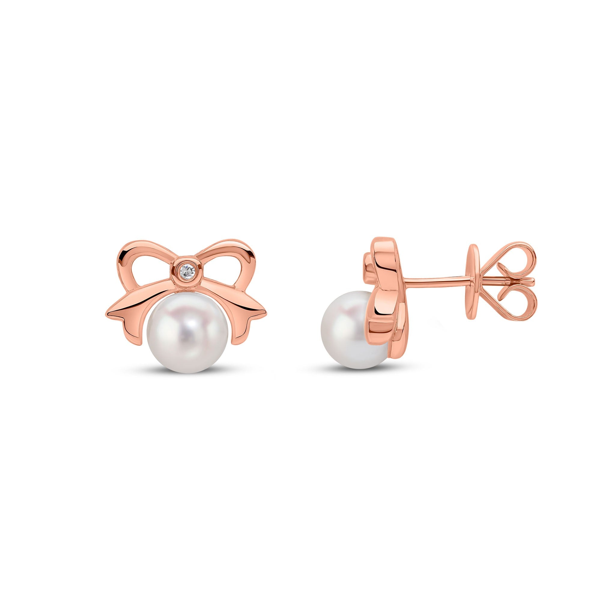 9CT RG 5.5-6MM CULTURED PEARL AND DIAMOND BOW STUD EARRINGS