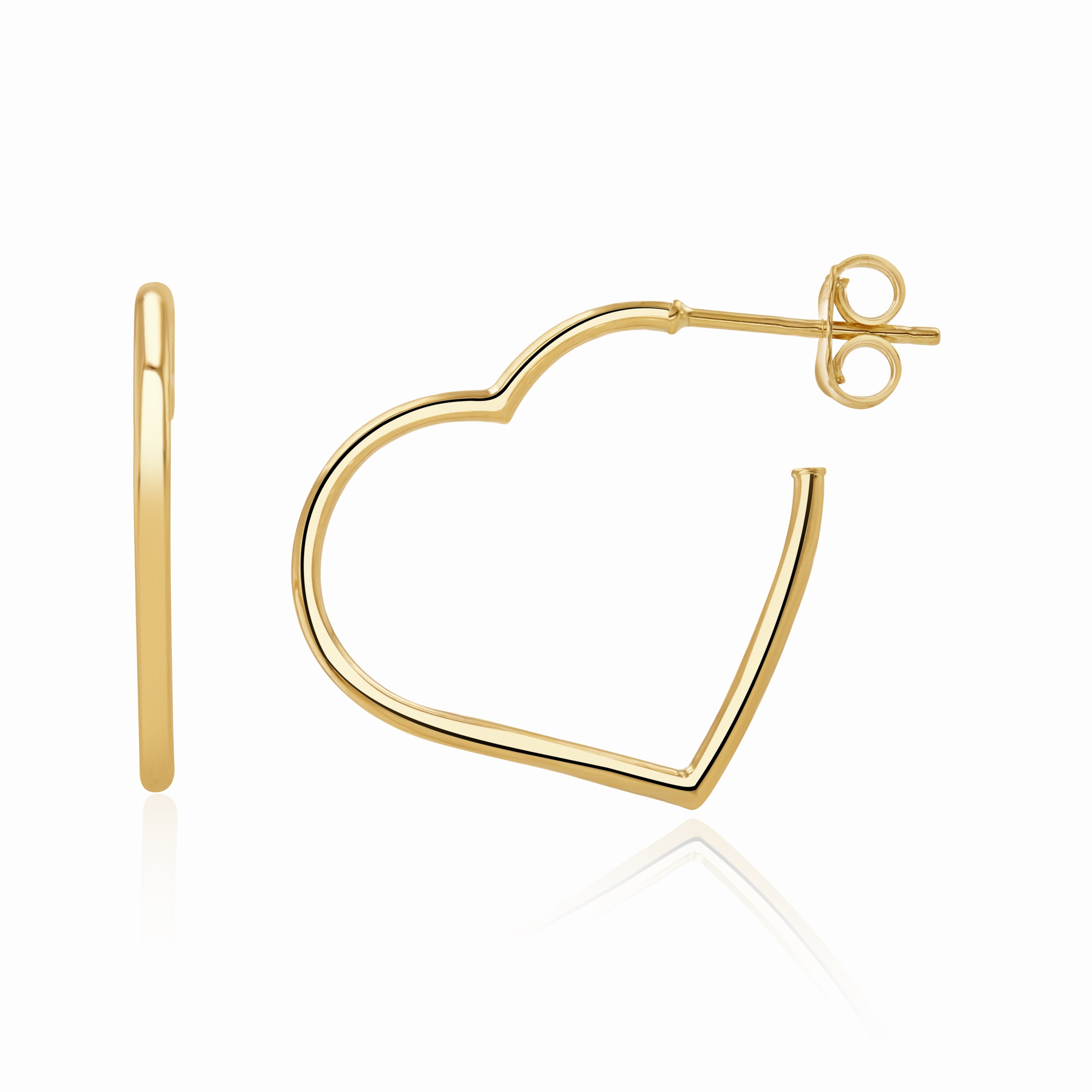 9CT YELLOW GOLD POLISHED ROUND TUBE HEART HOOP EARRINGS. MEDIUM