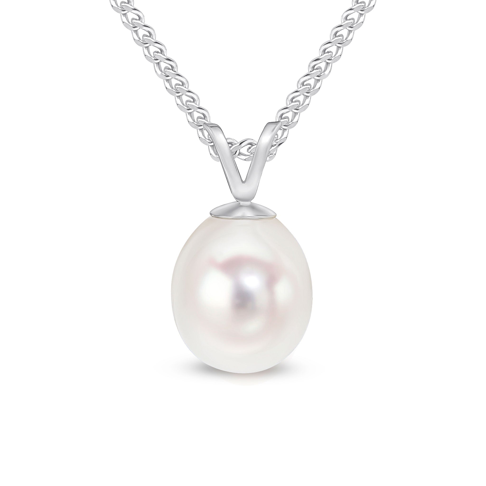 9CT WHITE GOLD 8MM FRESHWATER PEARL DROP PENDANT
