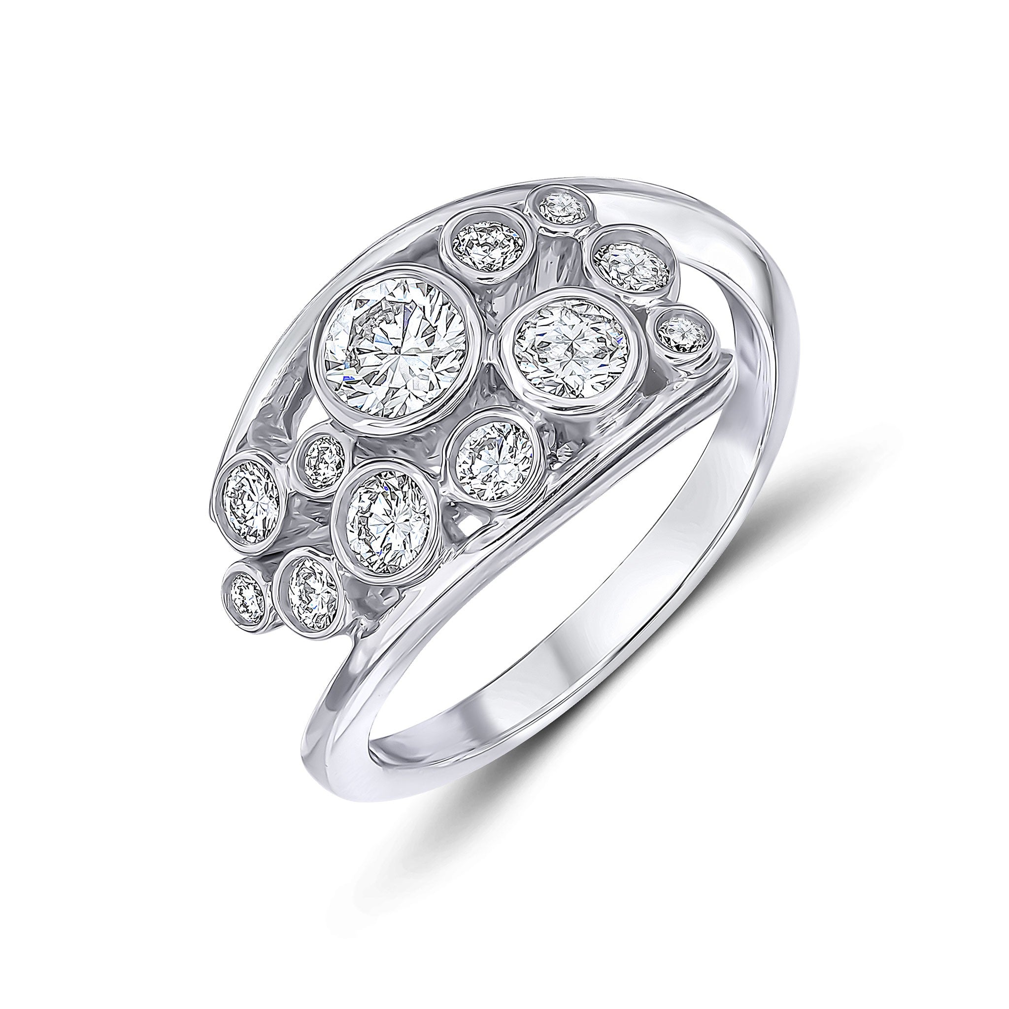 18CT WG DIAMOND BUBBLE FANCY 'CLUSTER' RING. 1CT