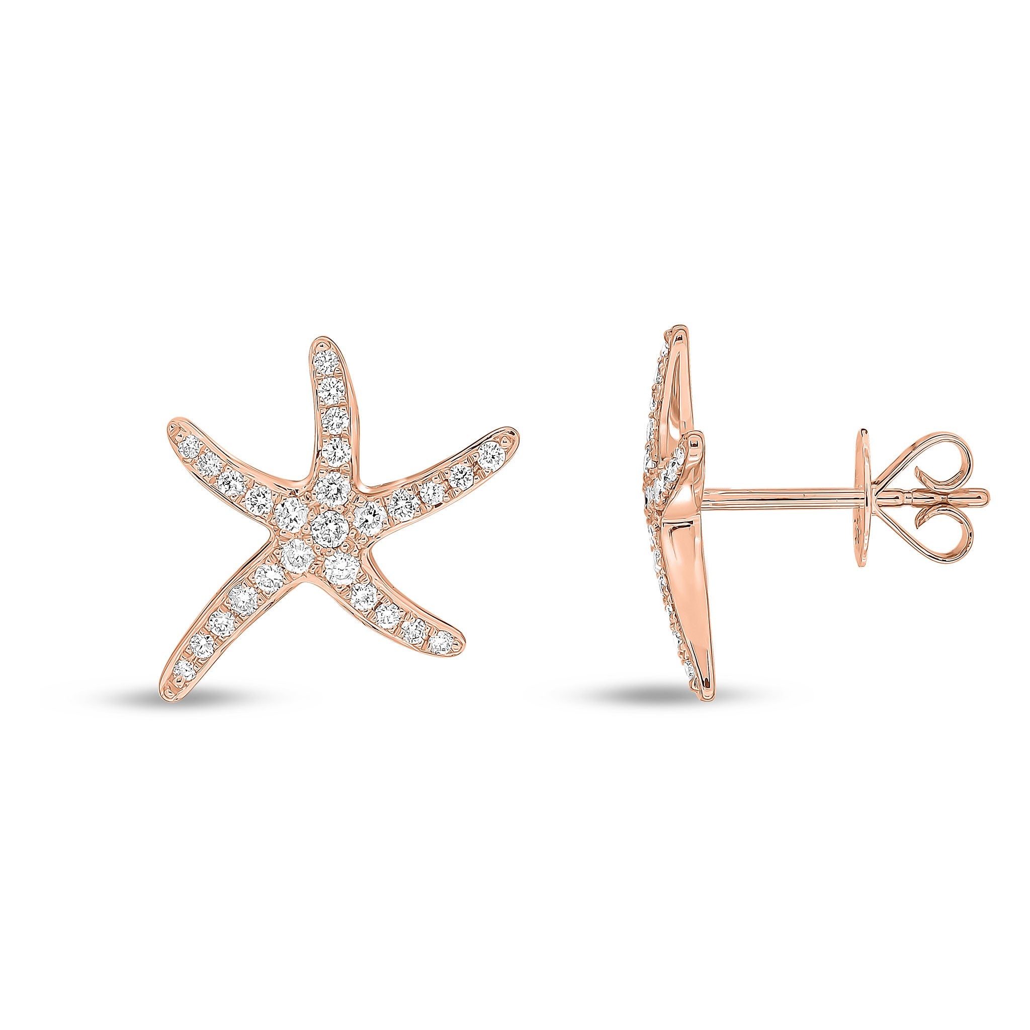 18CT RG DIAMOND PAVE SET 'STARFISH' STUD EARRINGS.SMALL