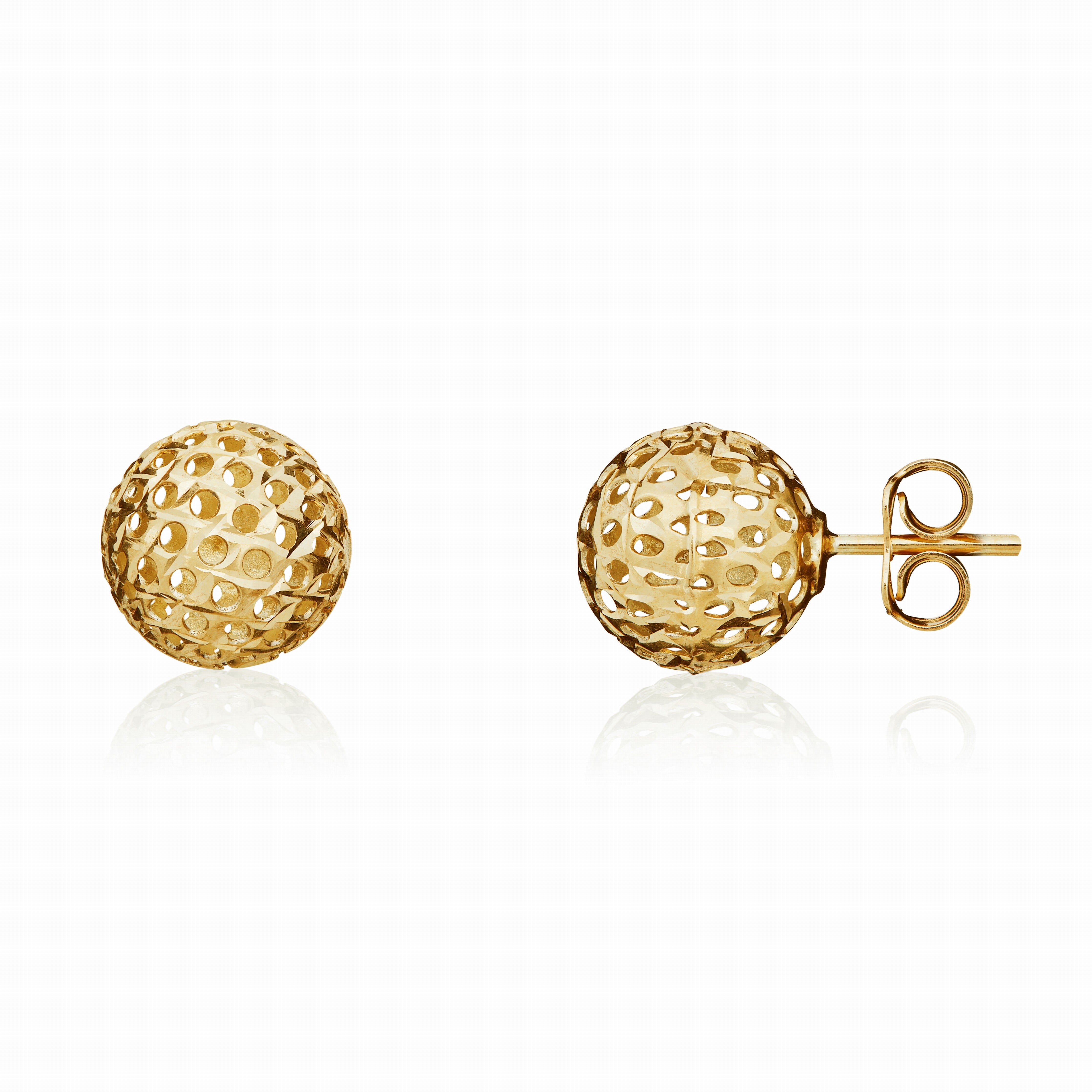 9CT YELLOW GOLD PIERCED OUT 9.5MM BALL STUD EARRINGS