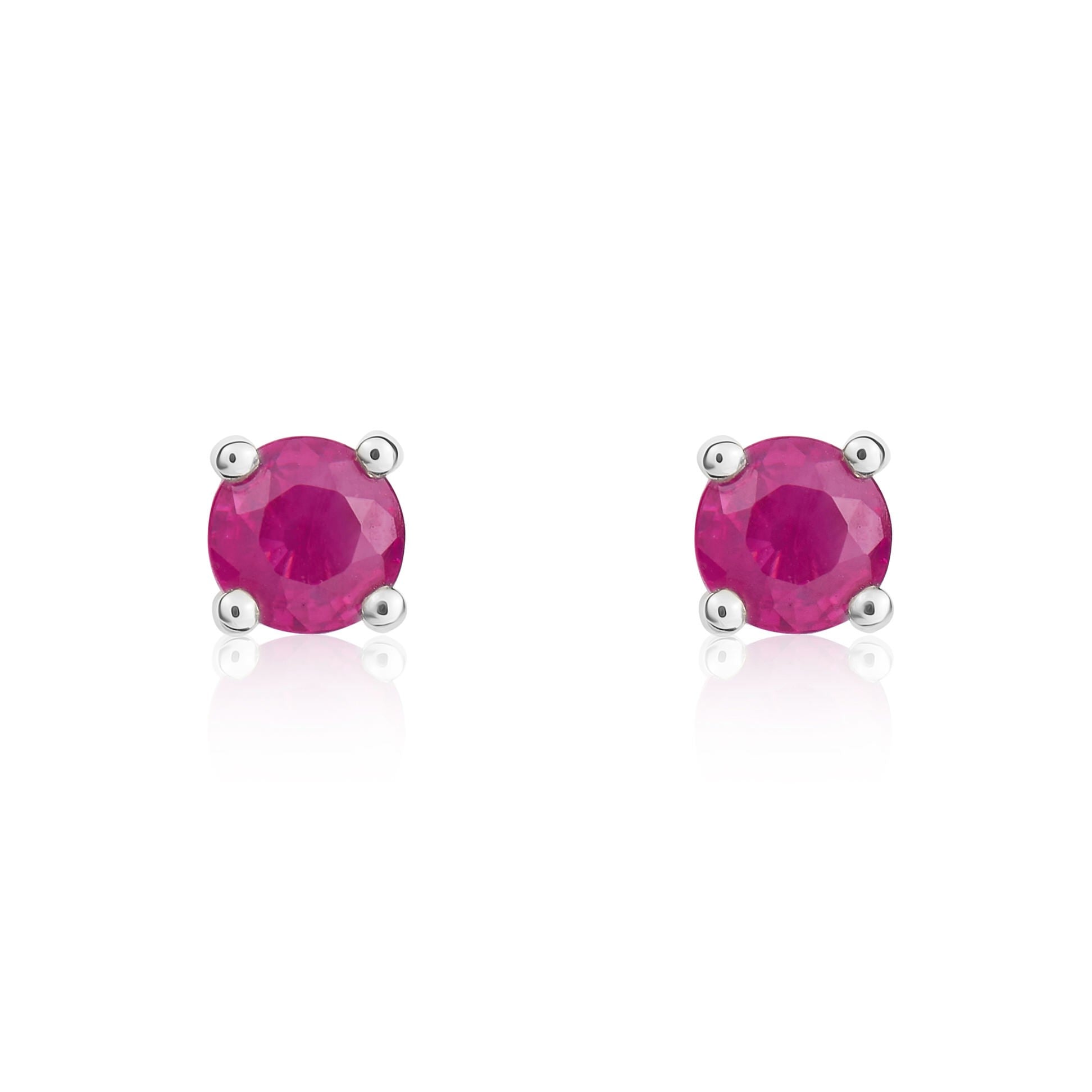 9CT WG 4MM ROUND RUBY 4 CLAW EARRINGS