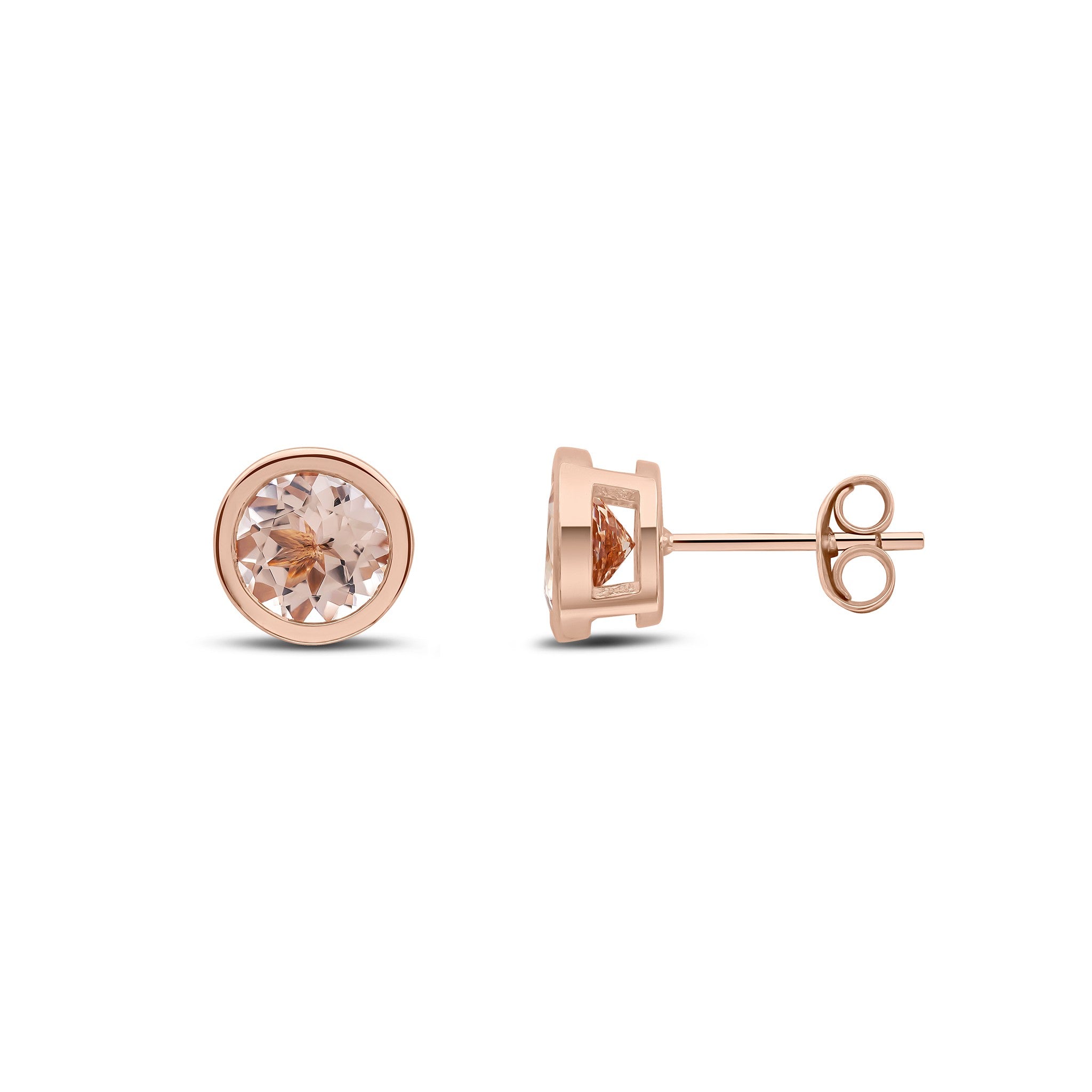 9CT RG 6MM ROUND MORGANITE RUBOVER EARRINGS