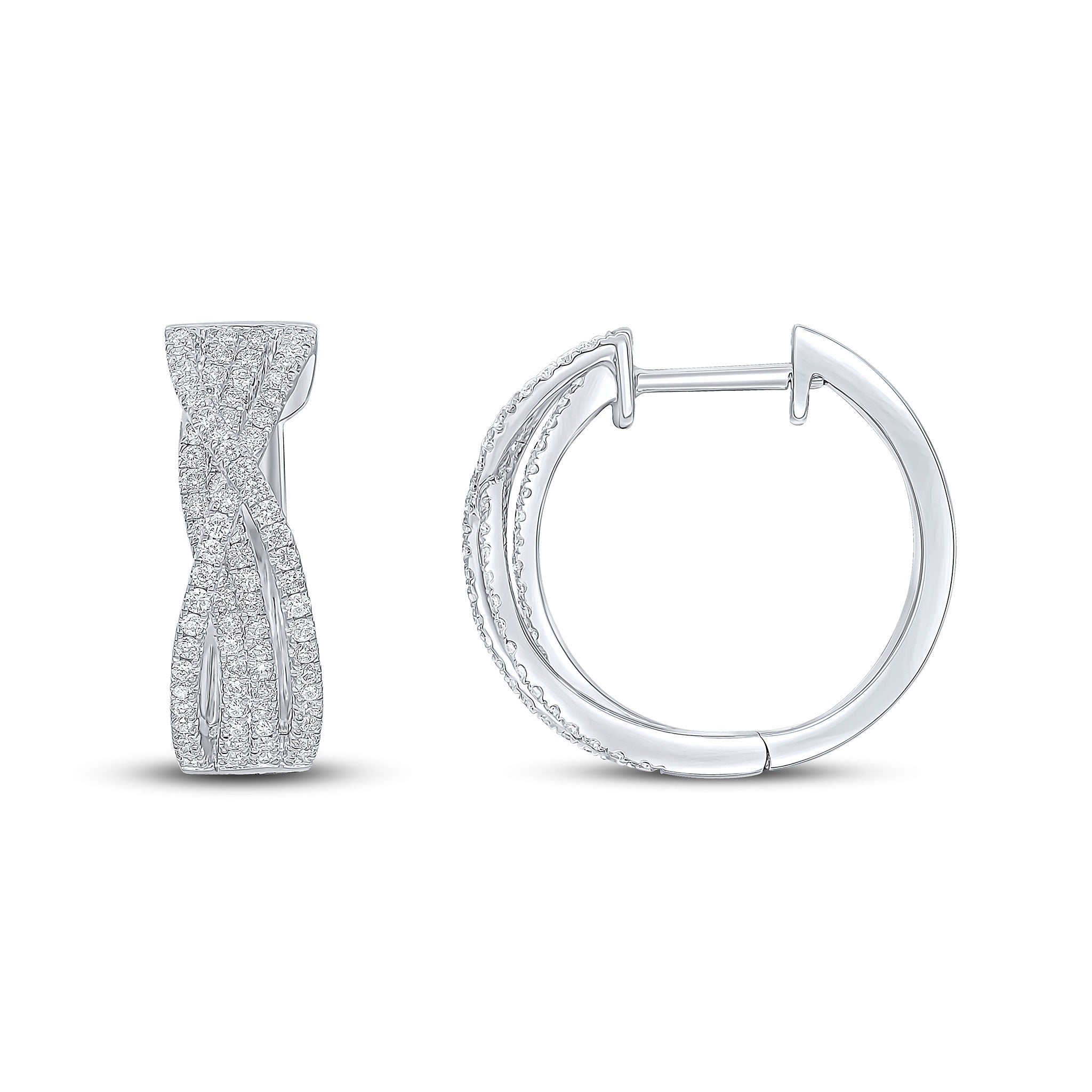 18CT WHITE GOLD ROUND DIAMOND CROSS-OVER HUGGY HOOPS