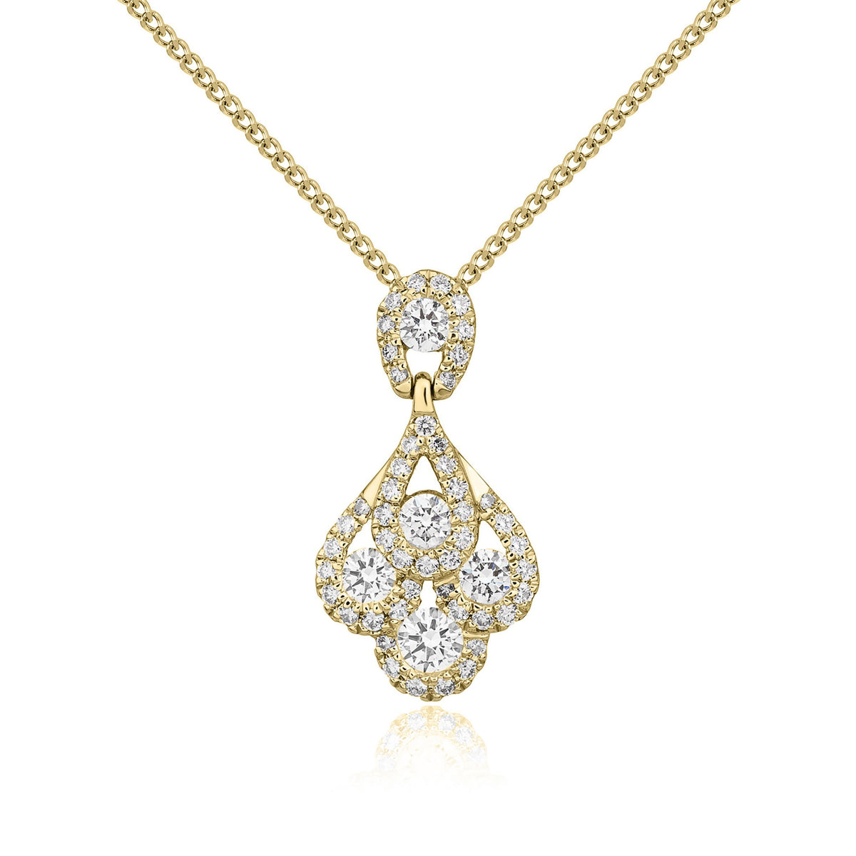 18CT YELLOW GOLD ROUND DIAMOND 'PEACOCK' CLAW SET PENDANT