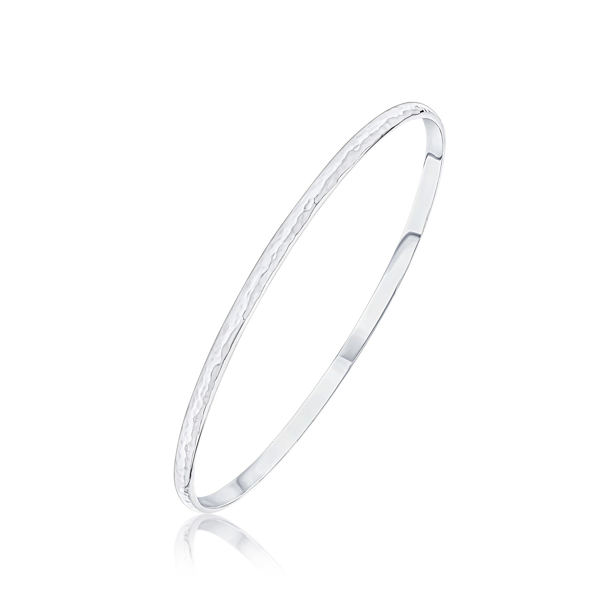 Silver 3mm Court Hammered Stacker Bangles 60mm
