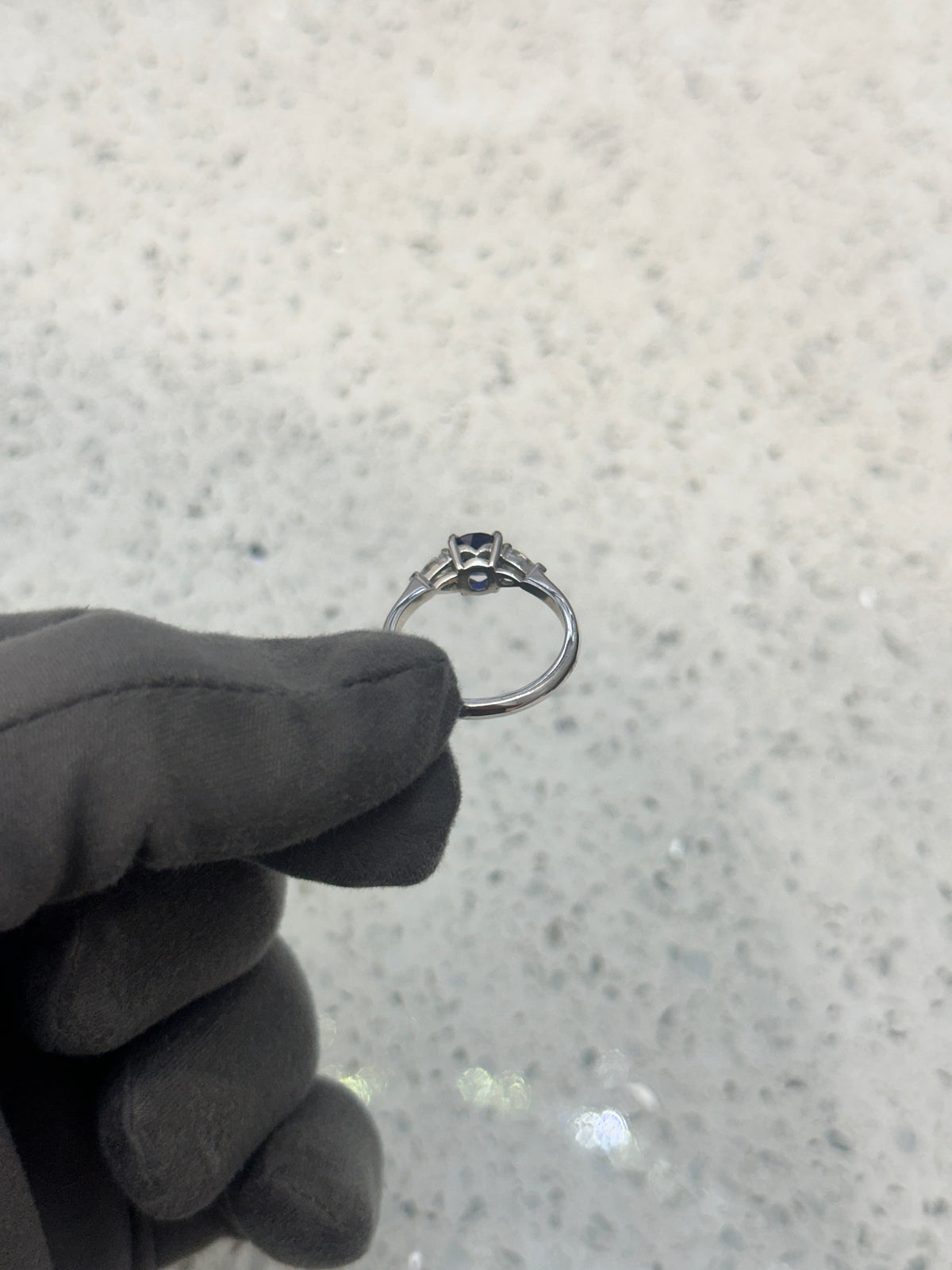 18ct White Gold Blue Sapphire & Diamond Trilogy/3 Stone Ring